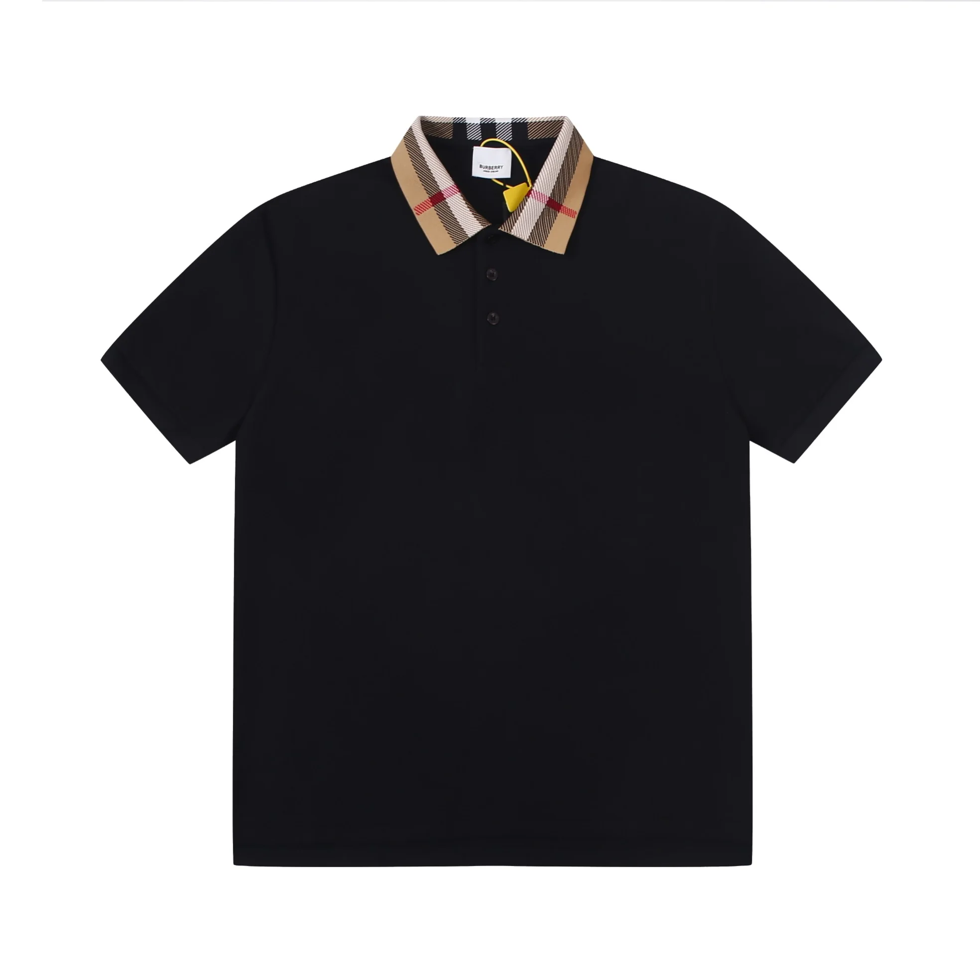 Burberry Black Check Collar Short Sleeve Polo