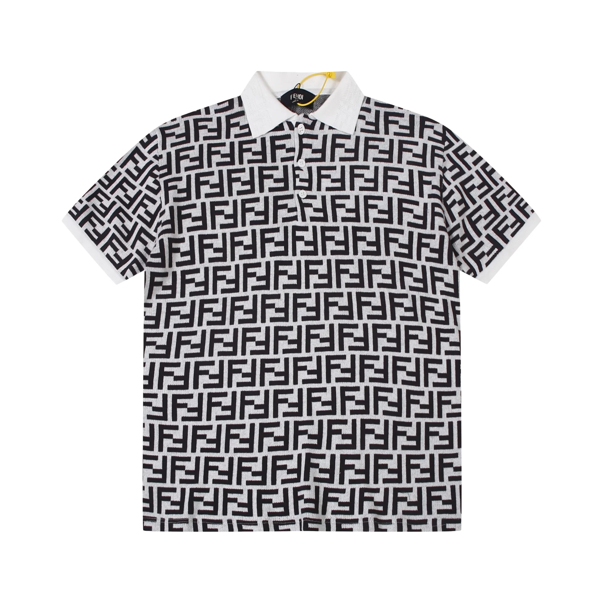 Fendi Unisex FF Logo Jacquard Knit Polo (White/Black)