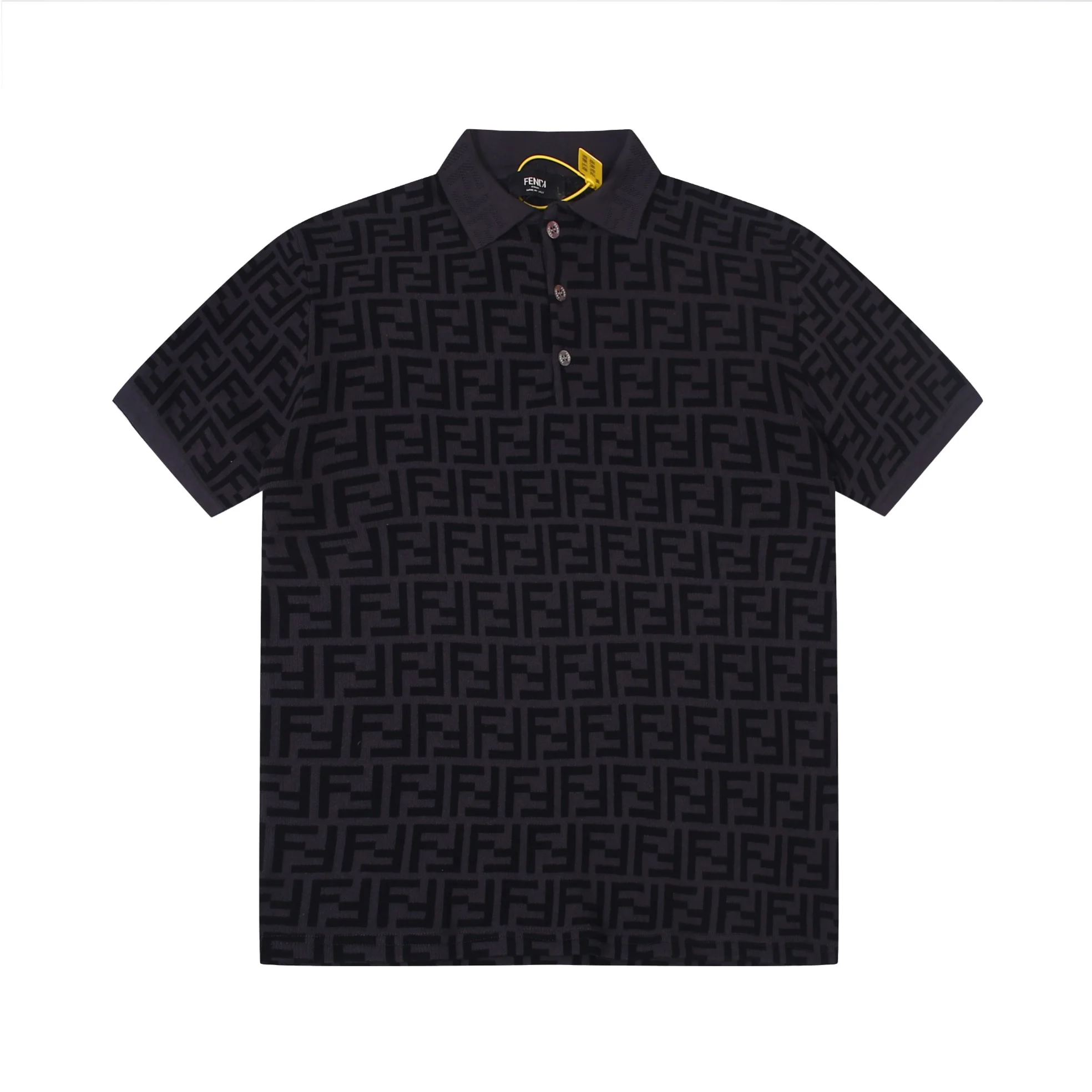 Fendi Black FF Logo Jacquard Knit Polo (Unisex)