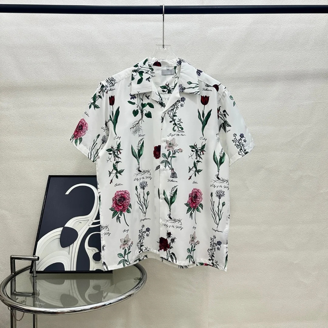Floral Short Sleeve Floral Print Shirt (White)