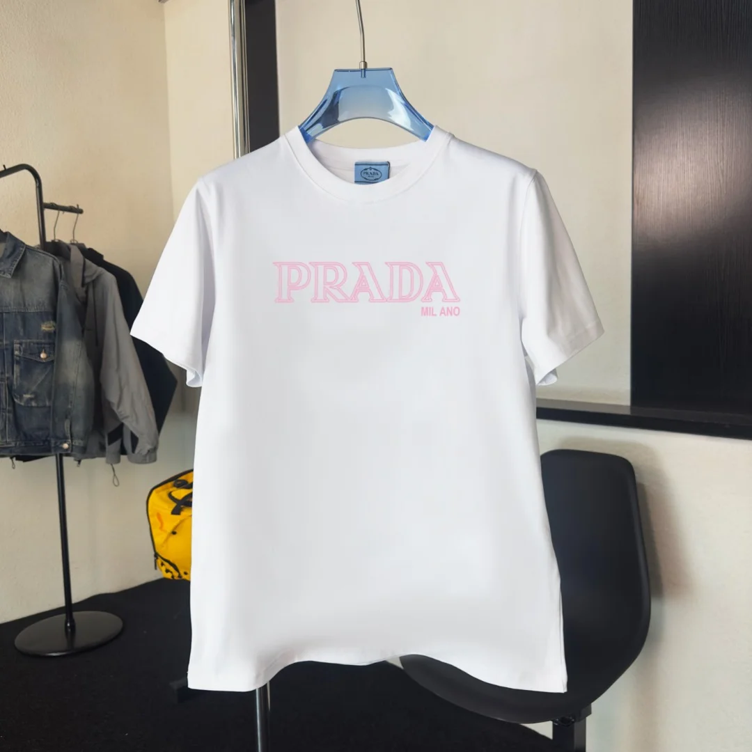 Prada 2025 New White High-Quality Crewneck T-Shirt