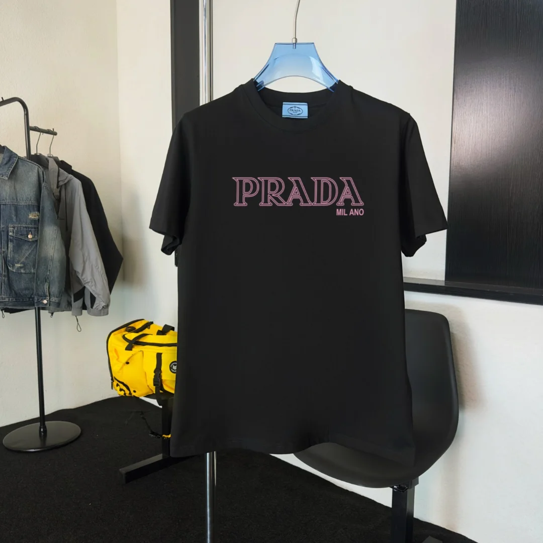 Prada 2025 New Black High-Quality Crew-Neck T-Shirt