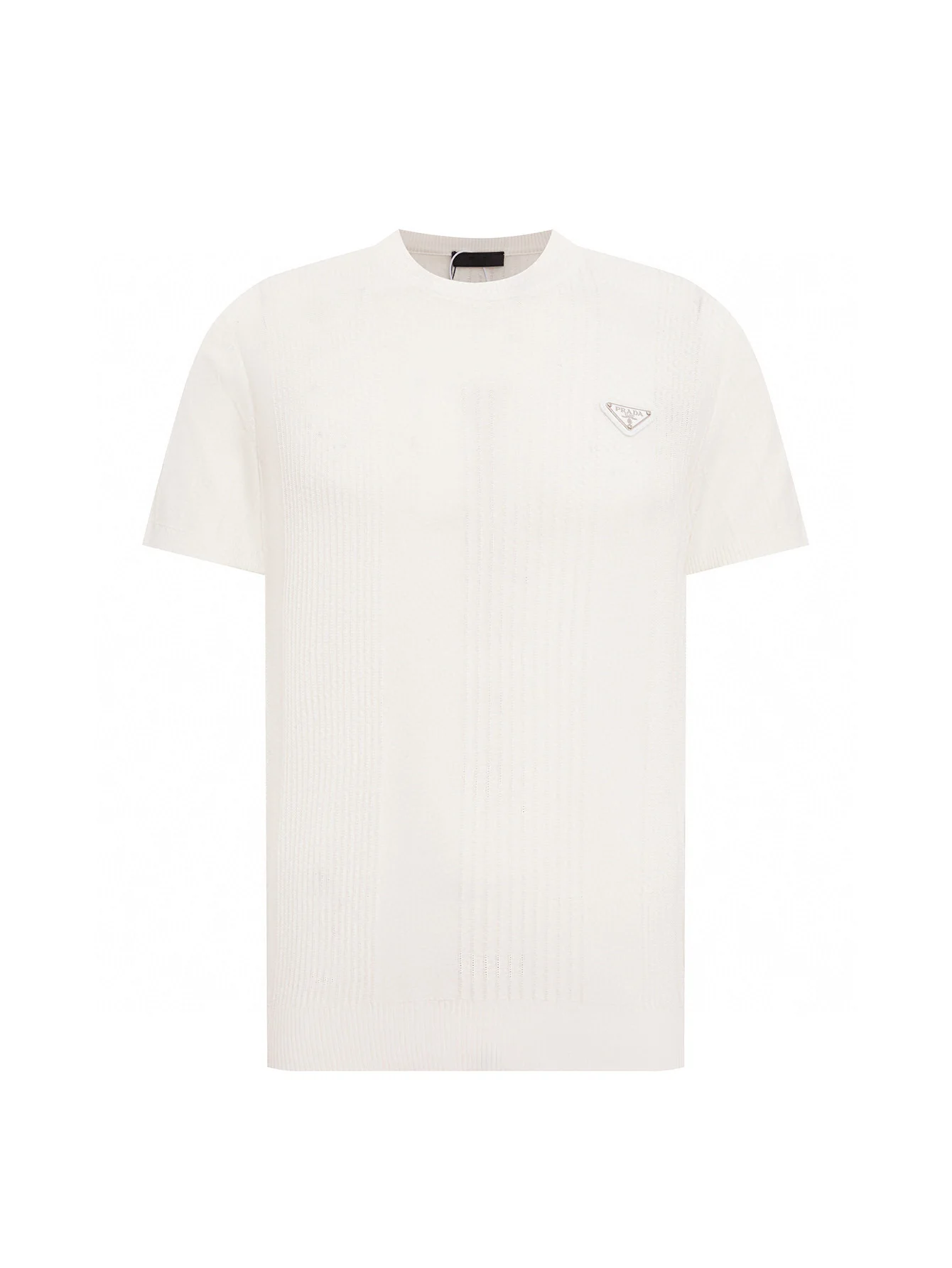 Prada White Triangle Logo Crew-Neck Knit T-Shirt