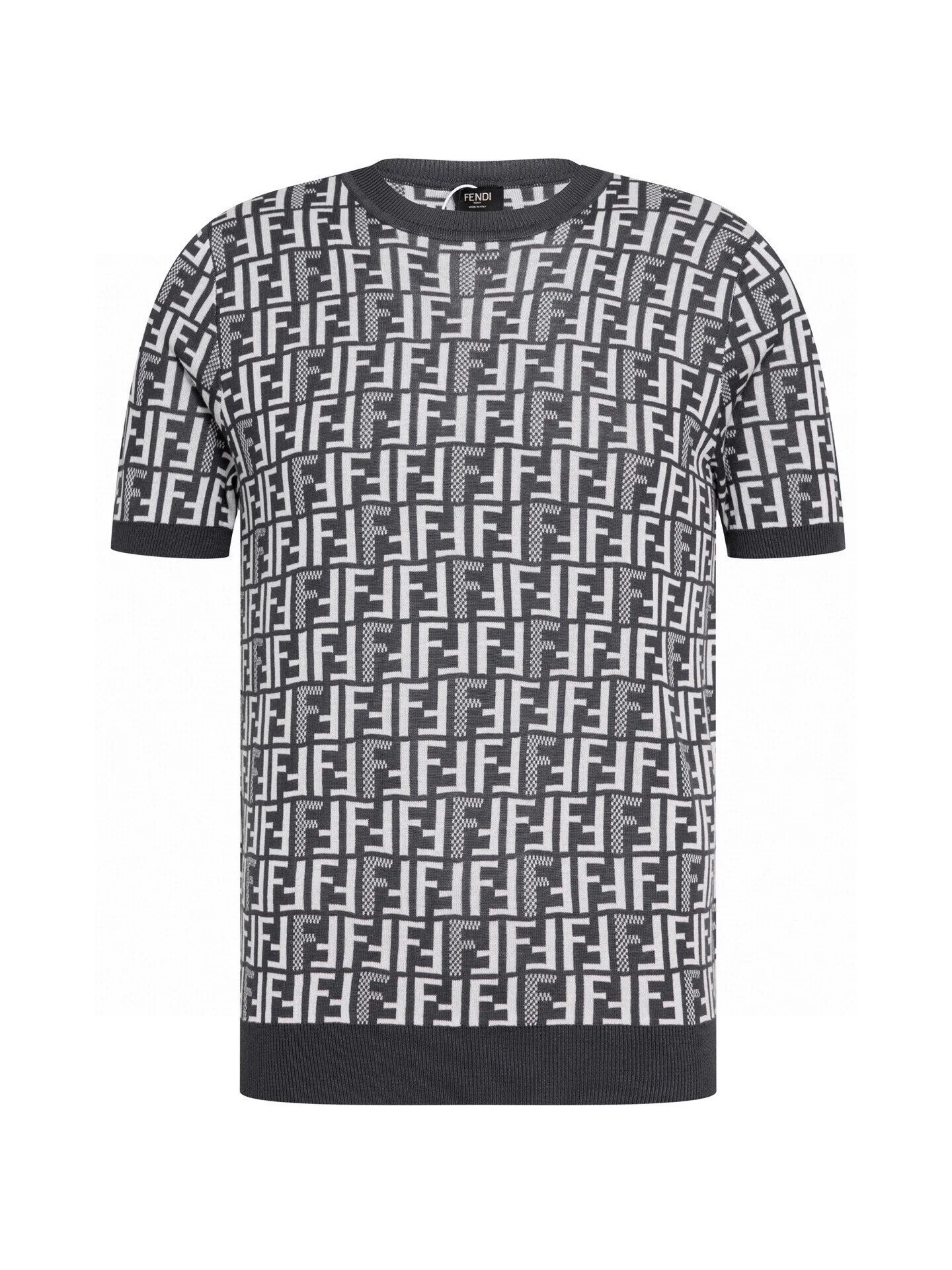 Fendi Unisex Double F Jacquard Knit Crew T-Shirt (Black)