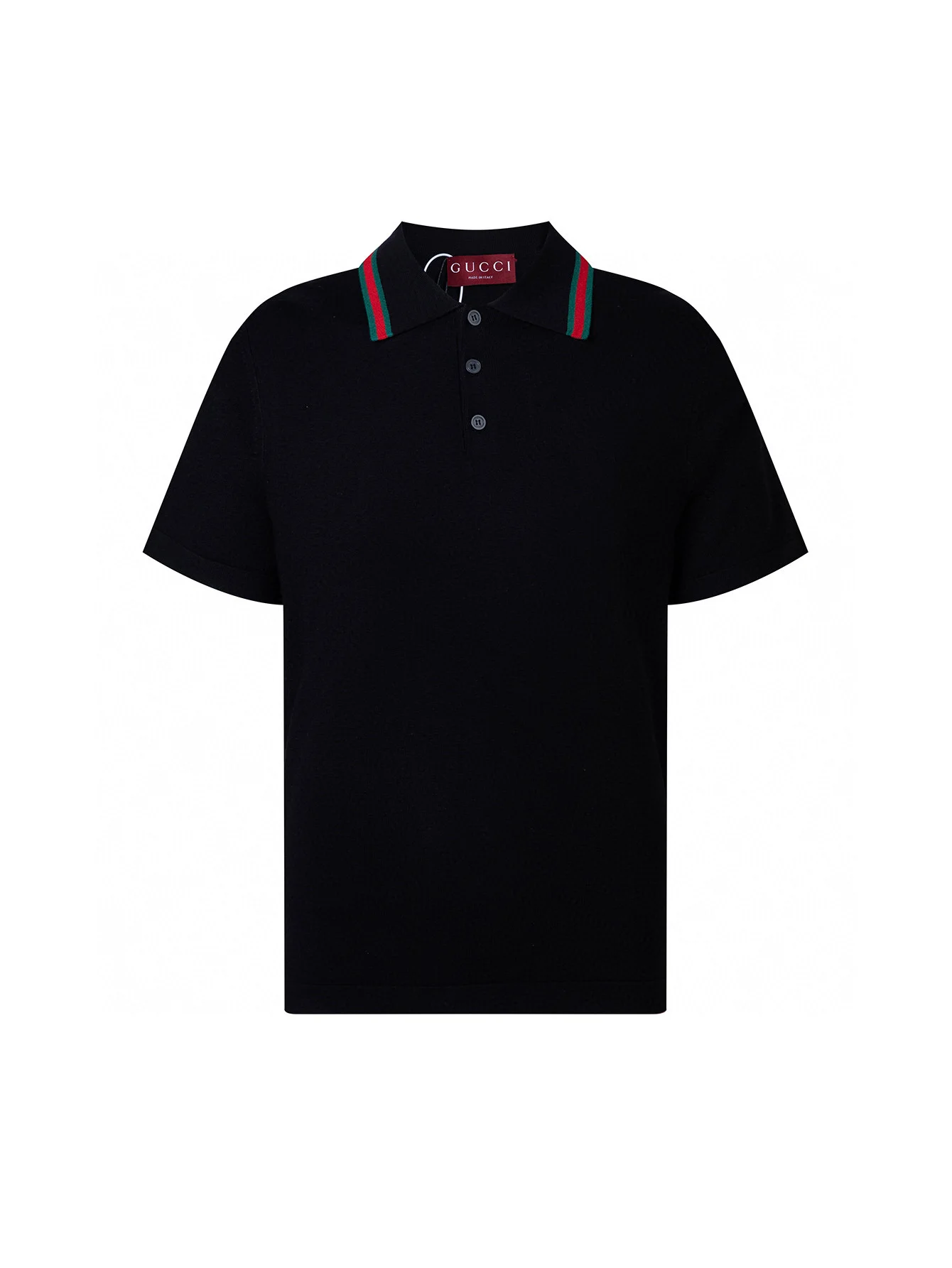 Gucci Black Wool Polo Shirt With Red-Green Collar Stripes (Unisex)