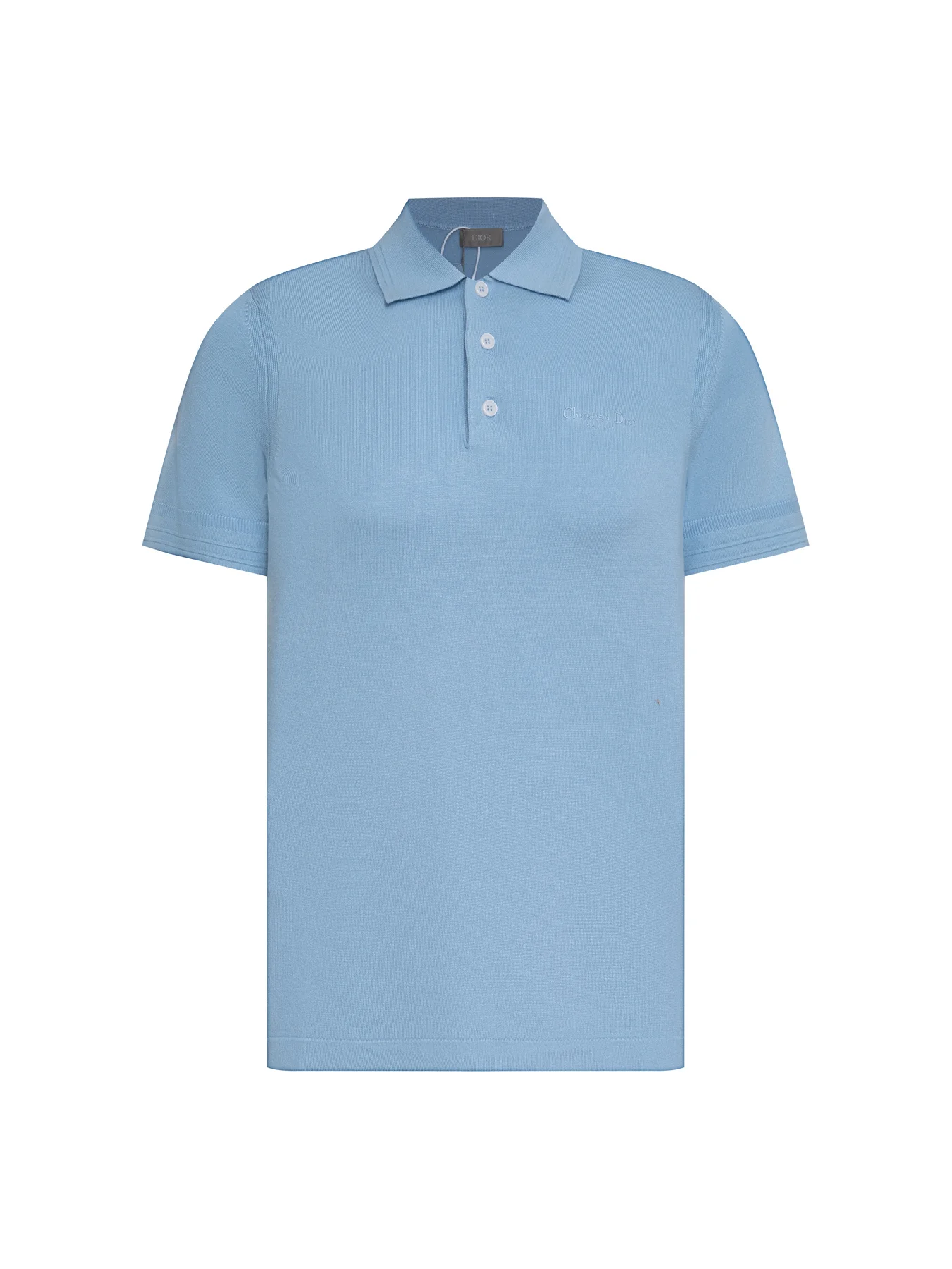 Dior Light Blue Cashmere Knit Short-Sleeve Polo