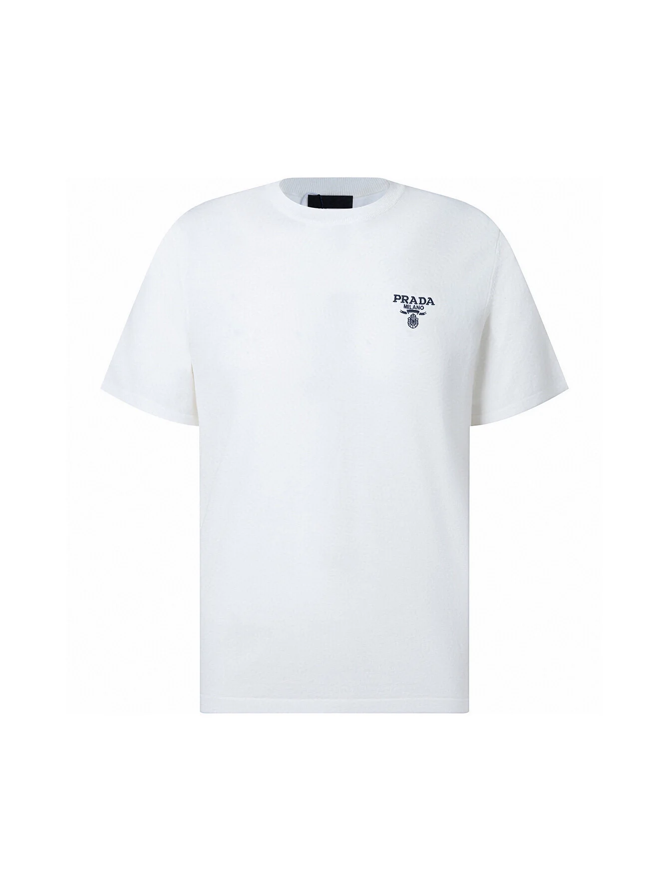 Prada White Embroidered Wool Blend Crew Neck Knit T-Shirt
