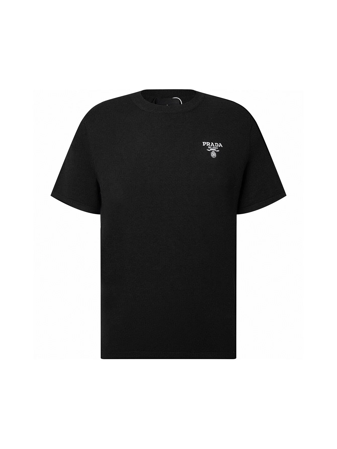 Prada Black Embroidered Wool-Blend Crew Neck Knit T-Shirt