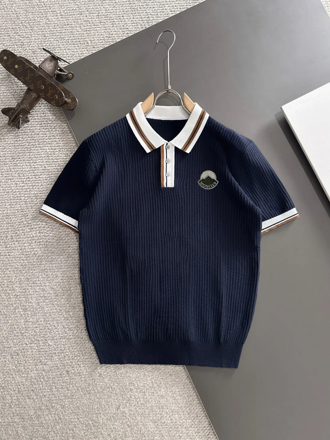 Moncler 2025 Men's Navy Embroidered Knit Polo T