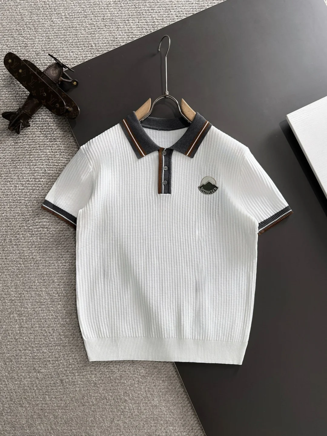 Moncler 2025 FW Men White Knitted Embro Loose Polo