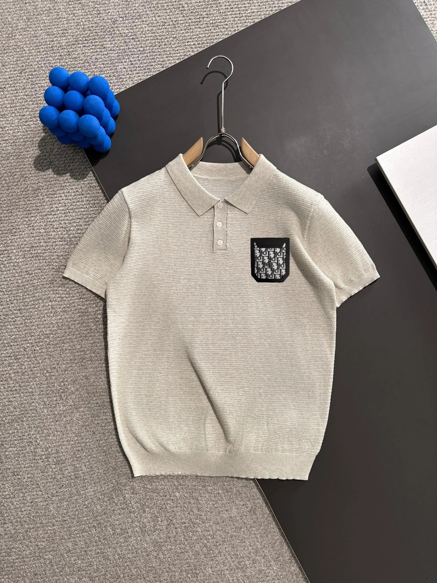 Dior 2025 Summer Men's Beige Knit Polo Shirt With Pocket