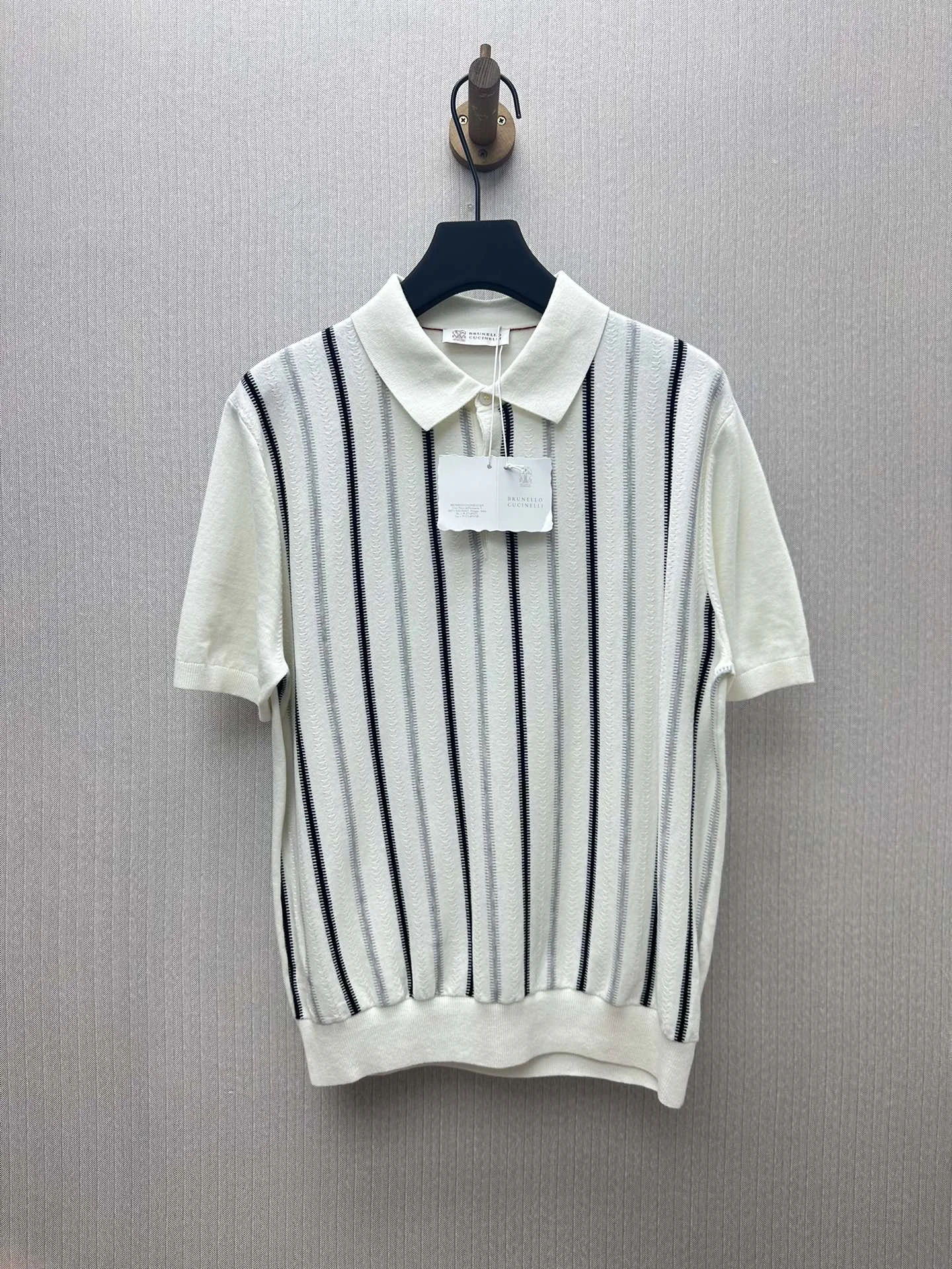 Brunello Cucinelli 25ss New Striped White Short-Sleeve Polo Shirt