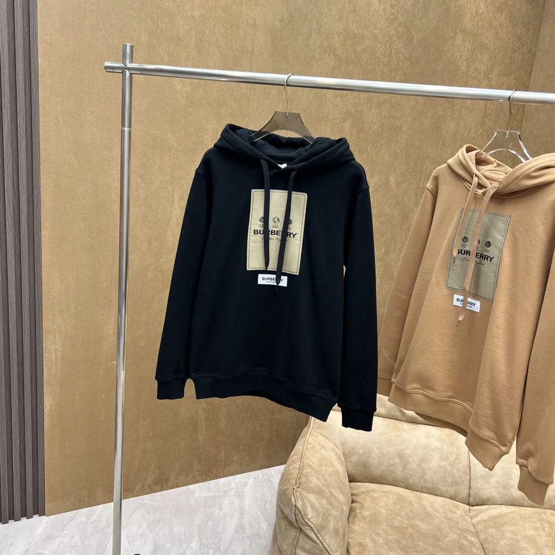 Burberry Black Cotton Hoodie With Label Appliqué