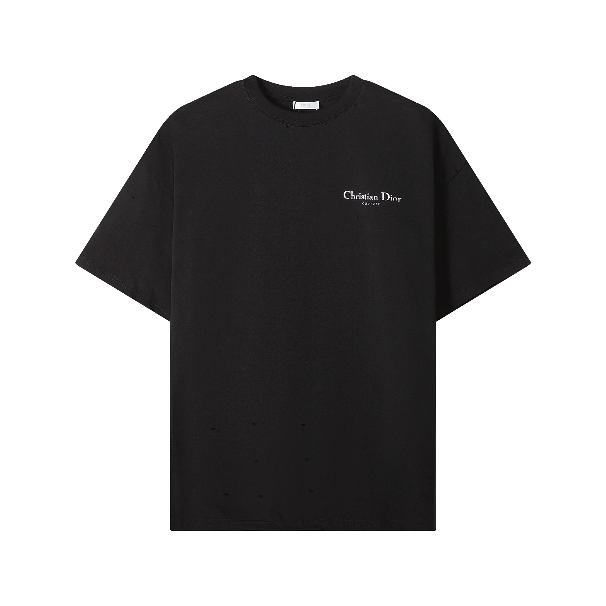 Dior Distressed Logo Black Oversize Crewneck T-Shirt