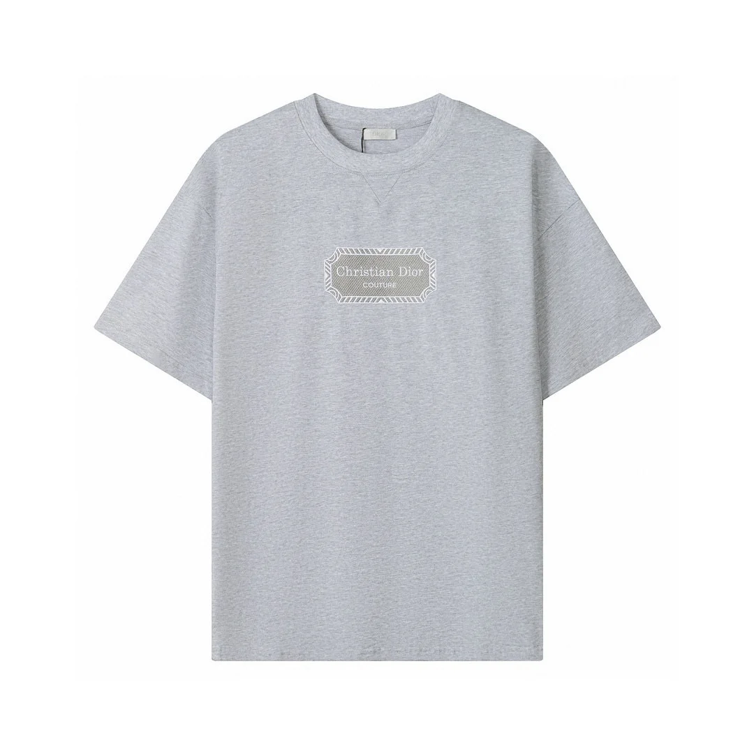 Dior Grey Embroidered Logo Oversize Crew Neck T-Shirt