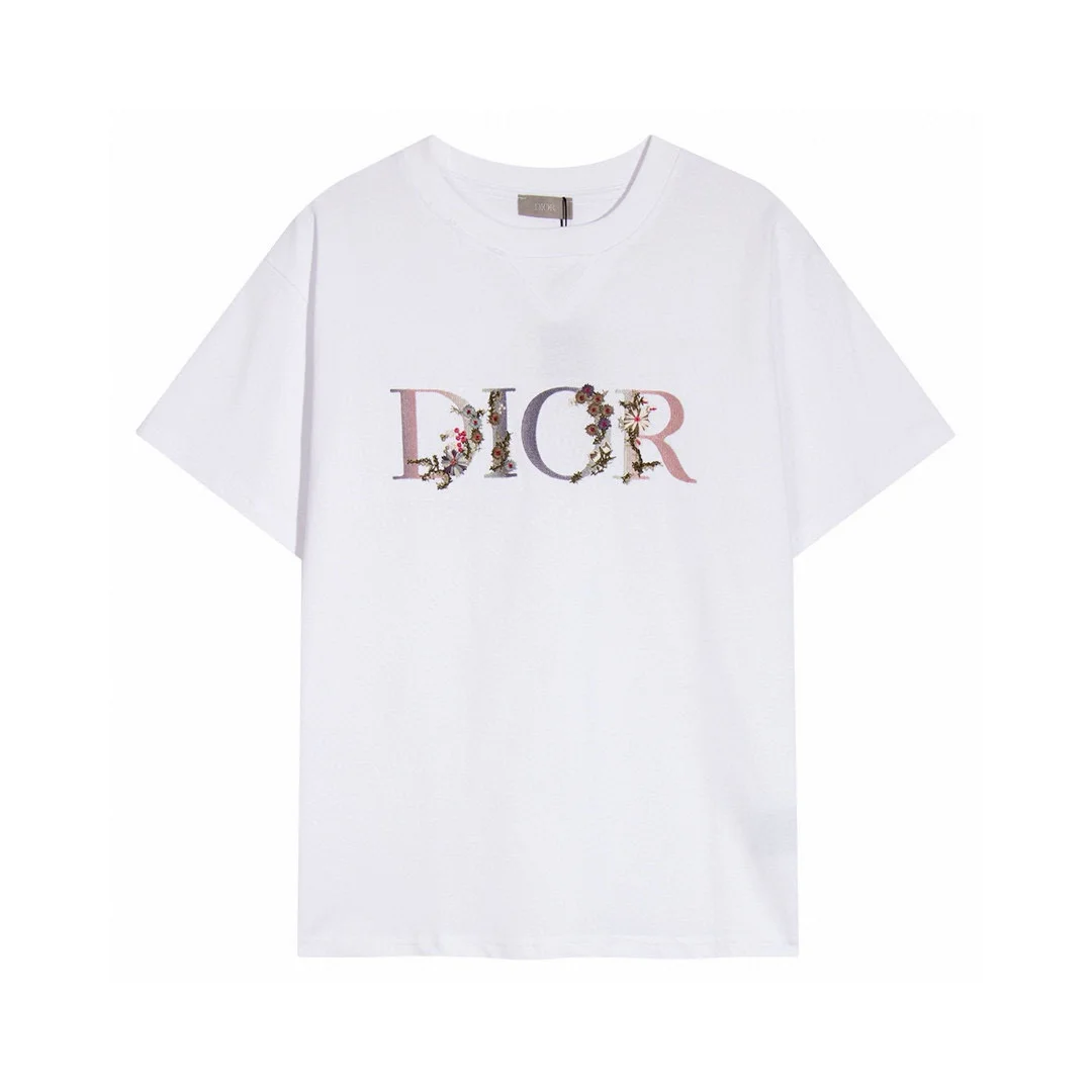 Dior White Floral Embroidered Logo Oversize Crew T-Shirt