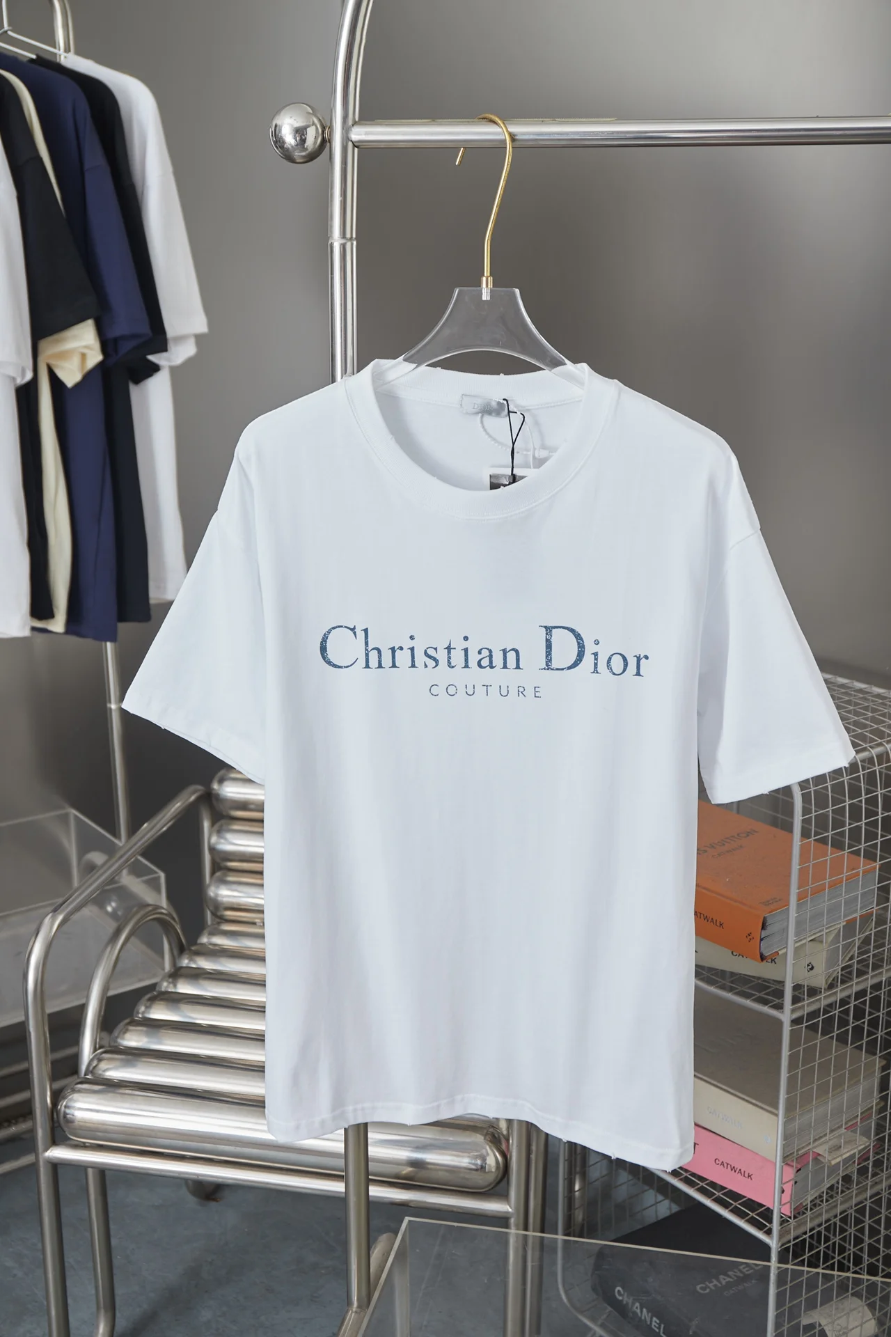 Dior White Distressed Logo Cotton TShirt