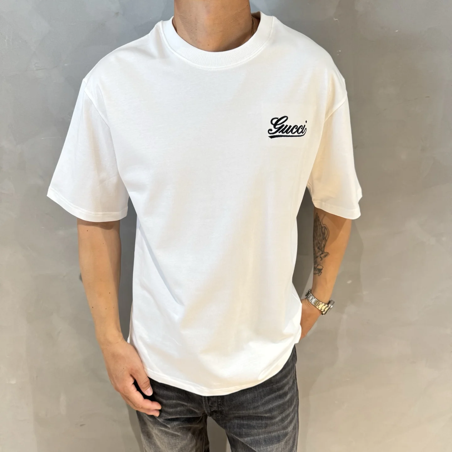Gucci White Summer Cotton T-Shirt, Unique Logo, Trendy