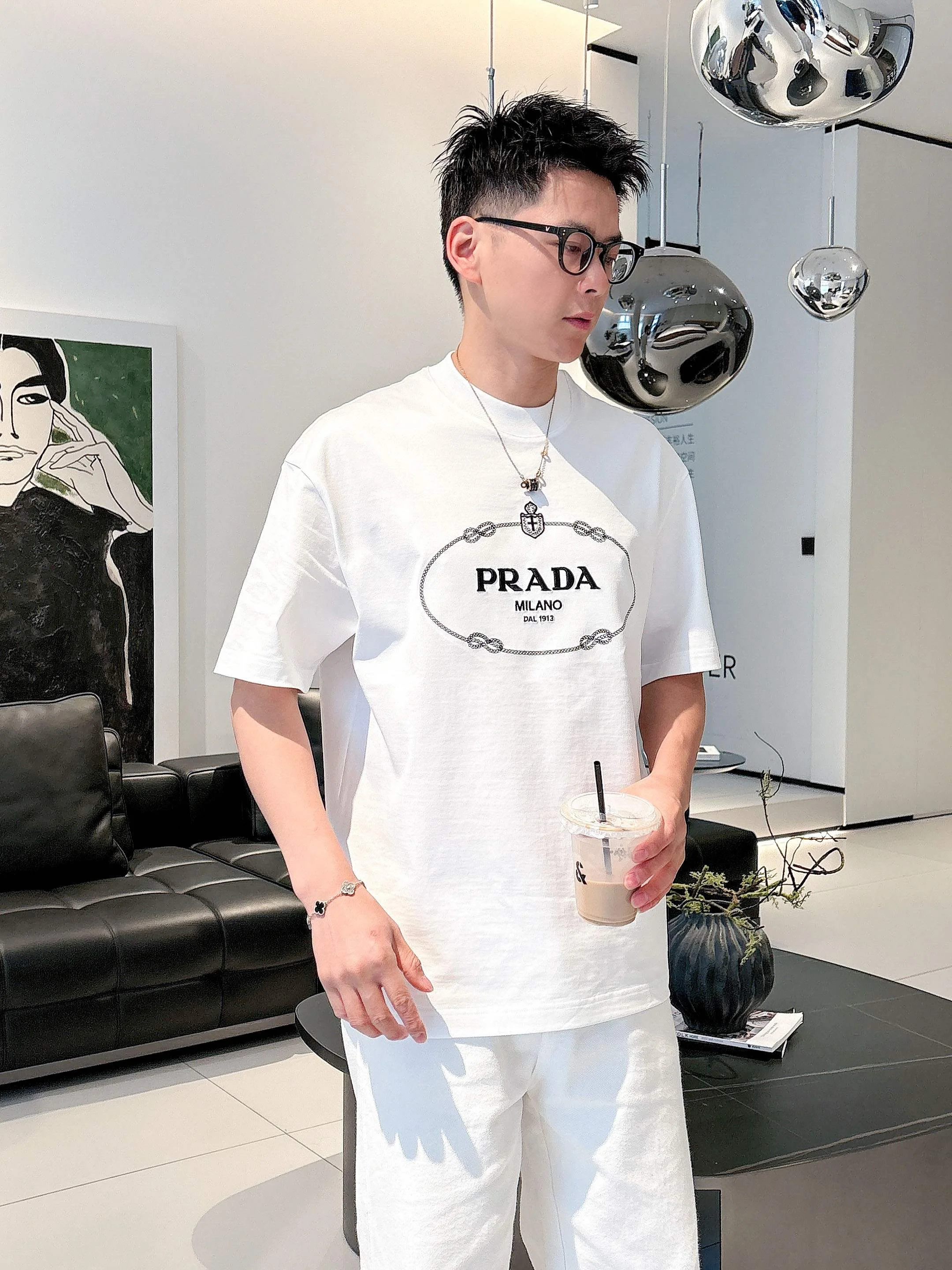 Prada 2025 New Short Sleeve T-Shirt White Logo Cotton