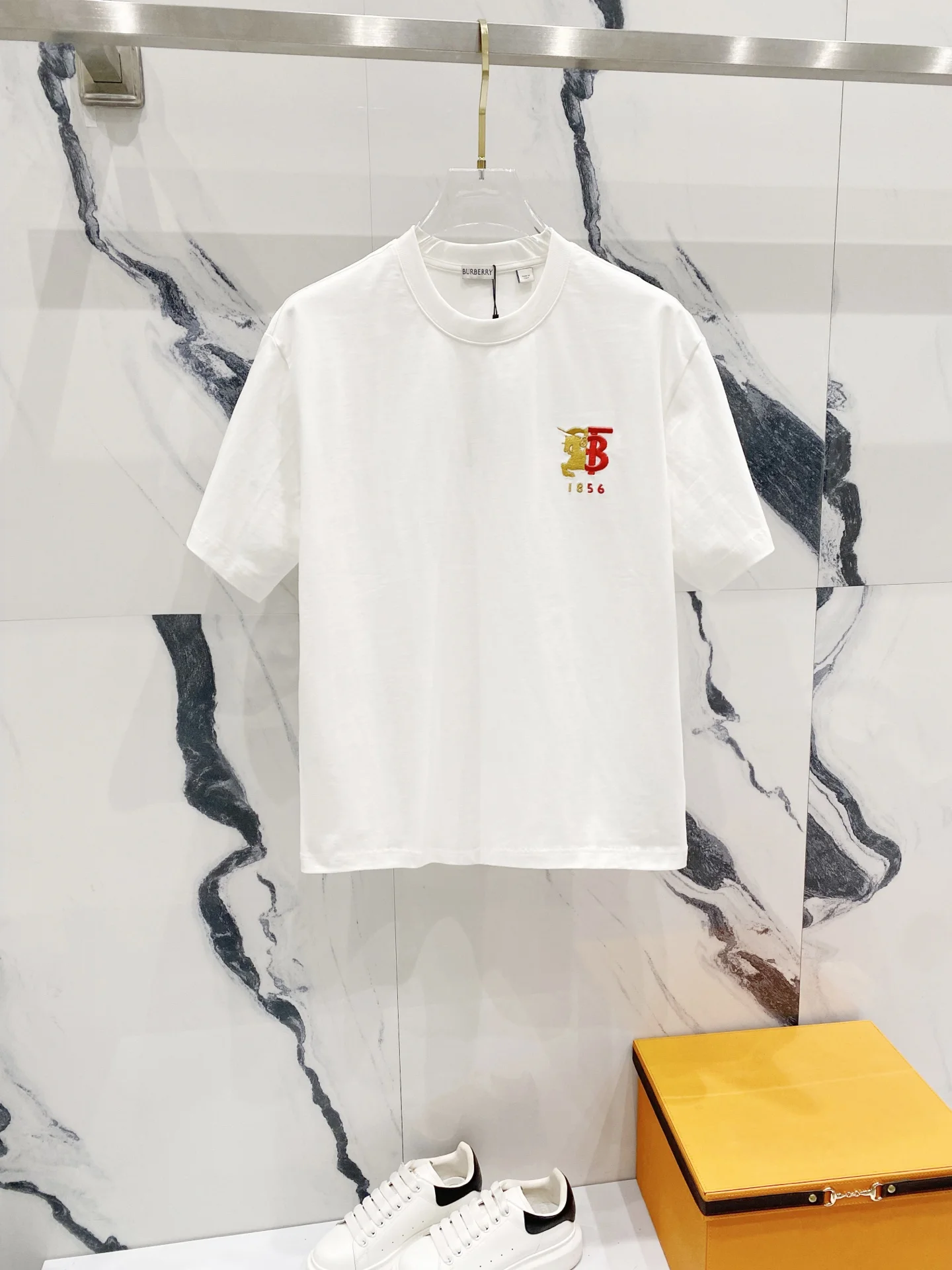 Burberry White T-Shirt TB Horse 1856 Embroidered Logo