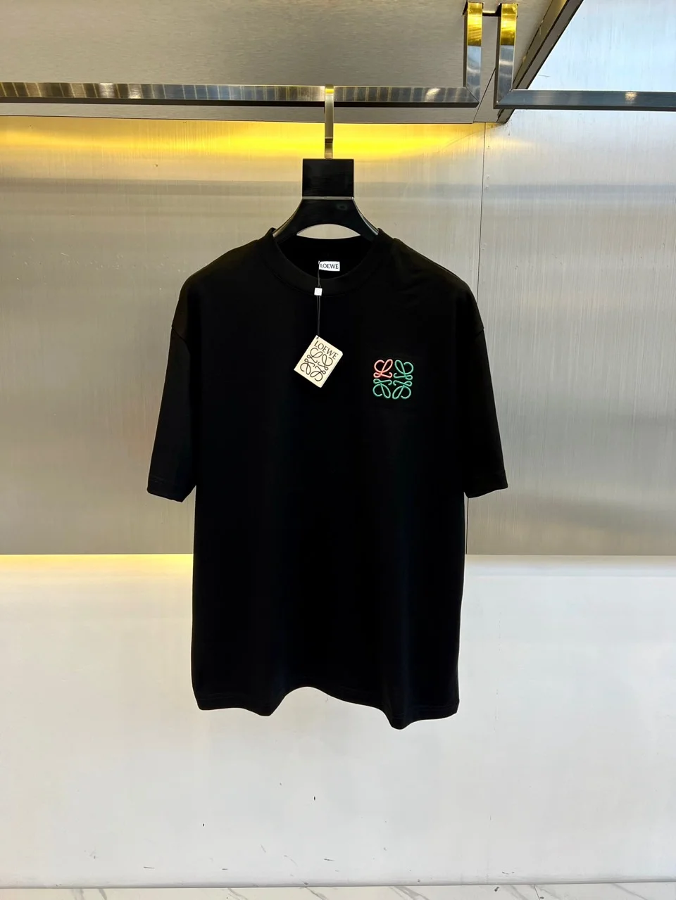 Loewe 2025 SS Embroidered Logo Black Oversized T-Shirt