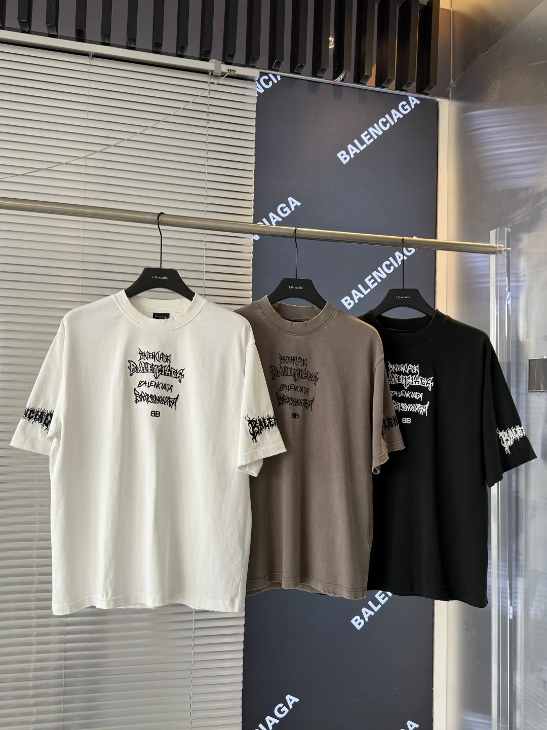 Balenciaga Embroidered Logo T-Shirt (Wht/Blk/WshdGrn)