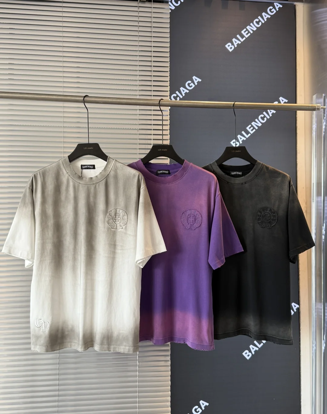 Chrome Hearts Acid Wash Embroidered Couple T-Shirt