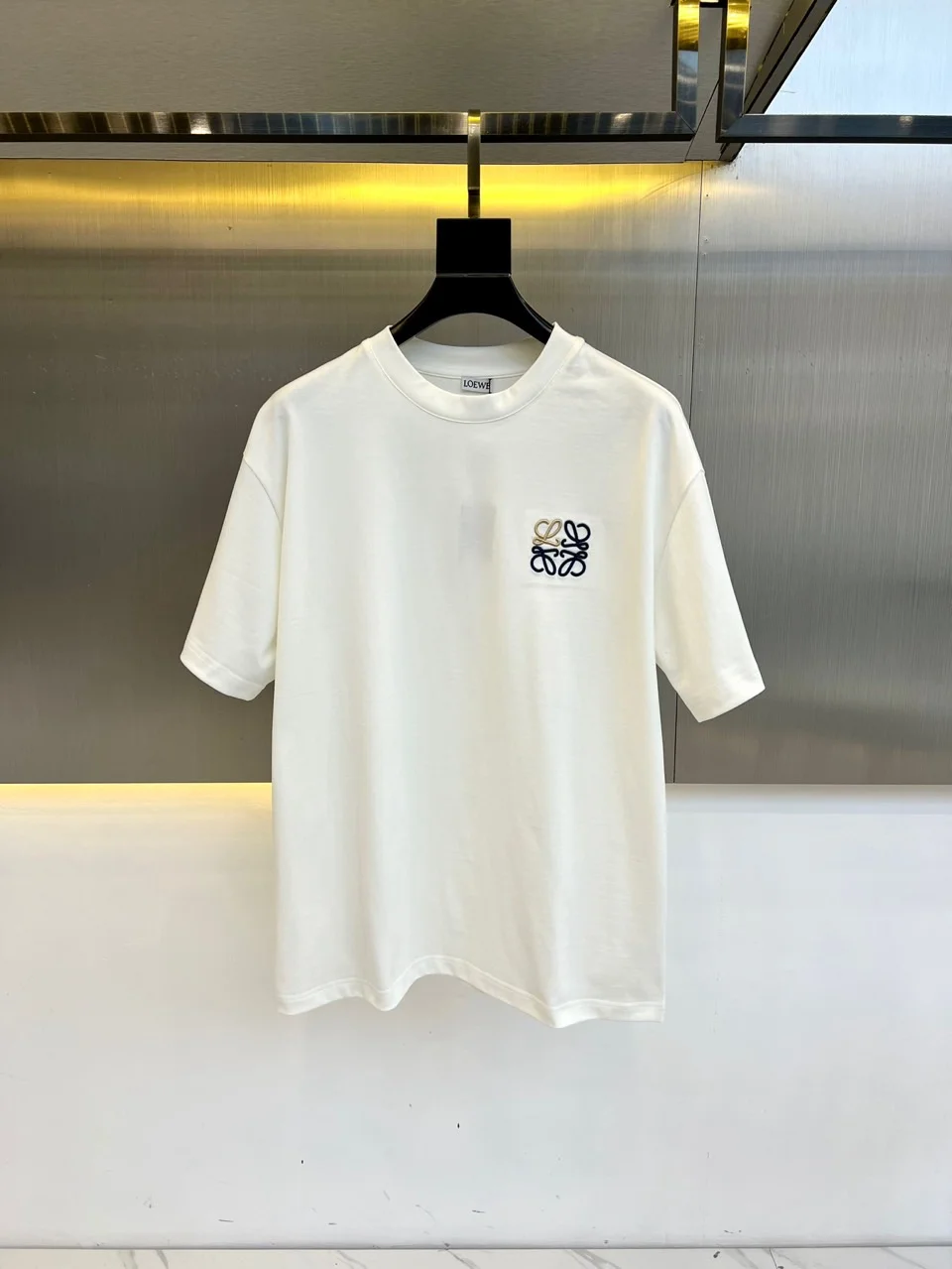 Loewe 2025 SS Embroidered Logo White Loose T-Shirt