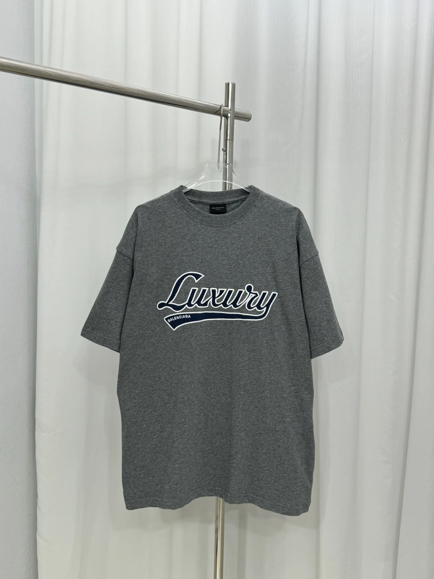 Balenciaga Gray Appliqué Letter Vintage Oversized T-Shirt