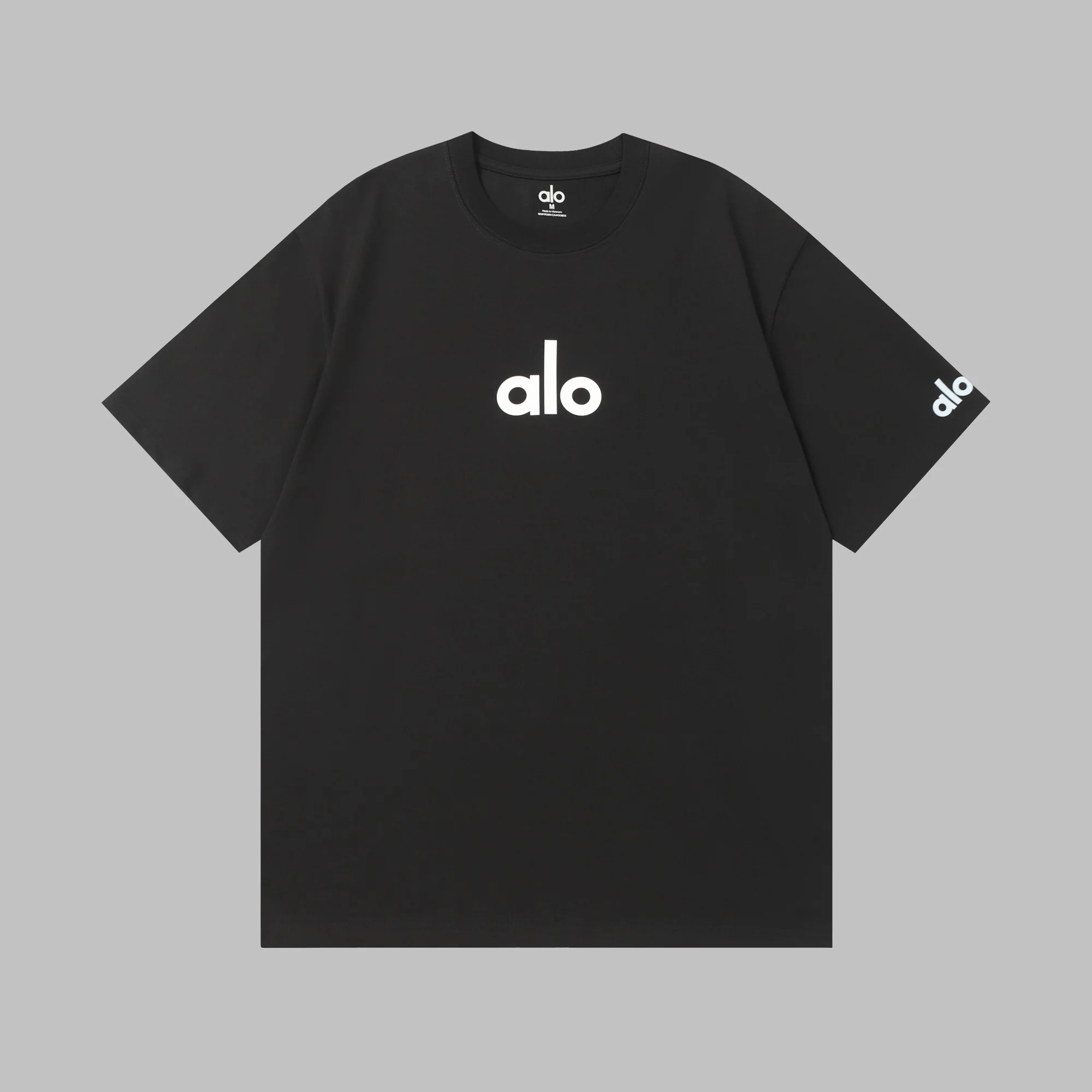 Alo Black T-Shirt With Logo & Cuff Detail