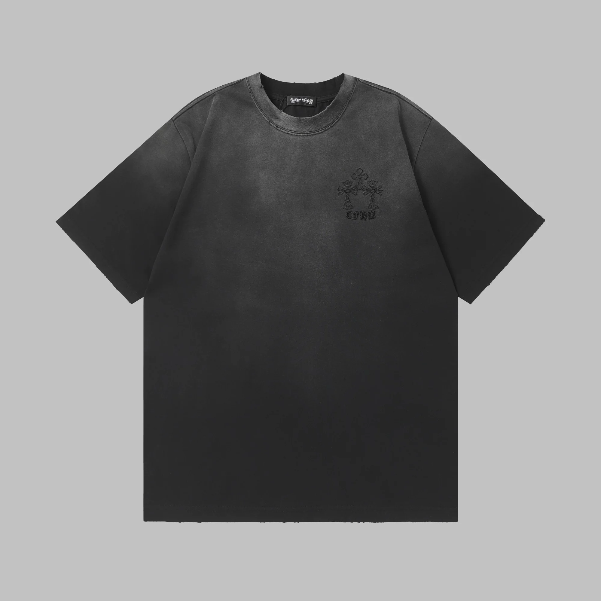 Chrome Hearts 2025 Black Acid-Washed Embroidered Oversized T-Shirt