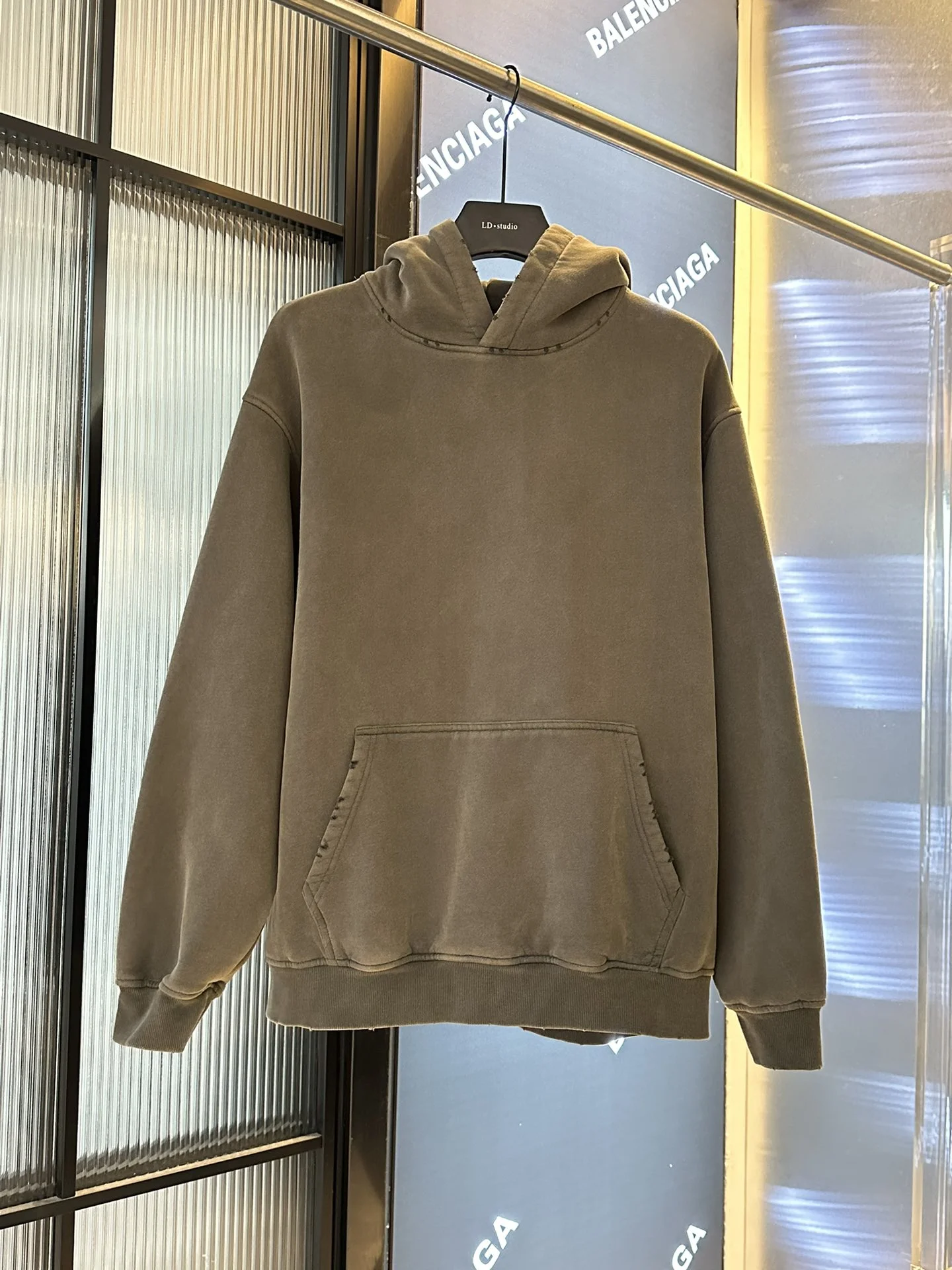 Balenciaga Olive Washed Heavyweight Hoodie