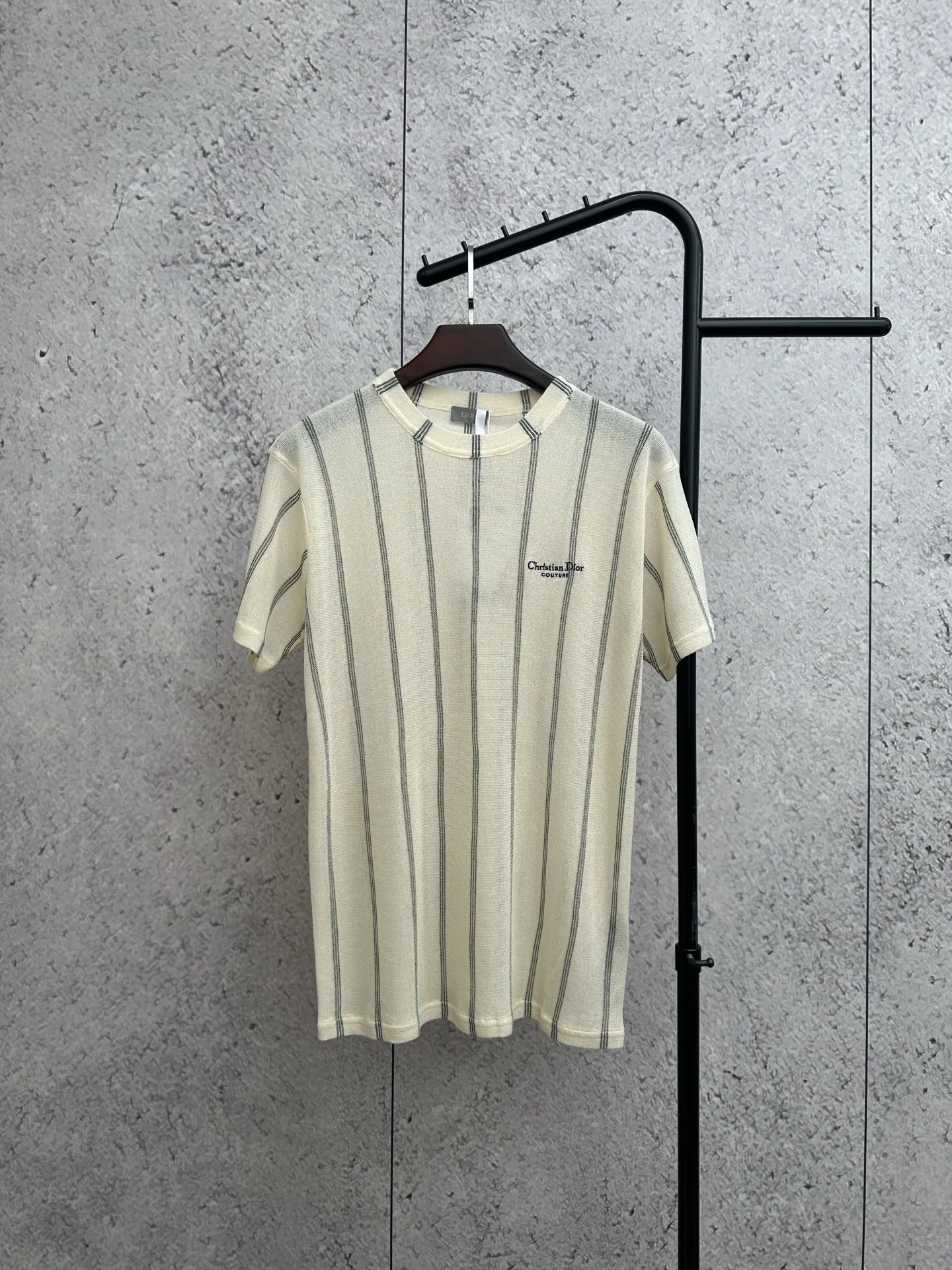 Dior 25SS Beige Linen-Blend Striped Loose Tshirt