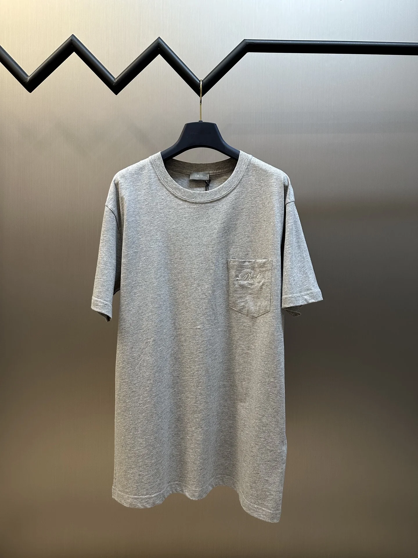 Dior Gray Pocket Embroidery Cotton Crew Neck TShirt