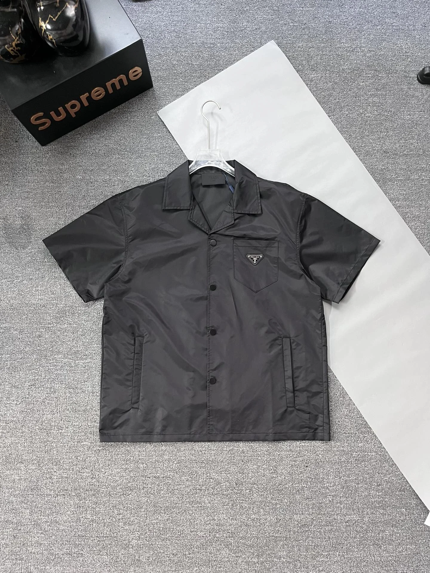 Prada Black Re-Nylon SS Shirt Jacket (Side Pockets, TriLogo)