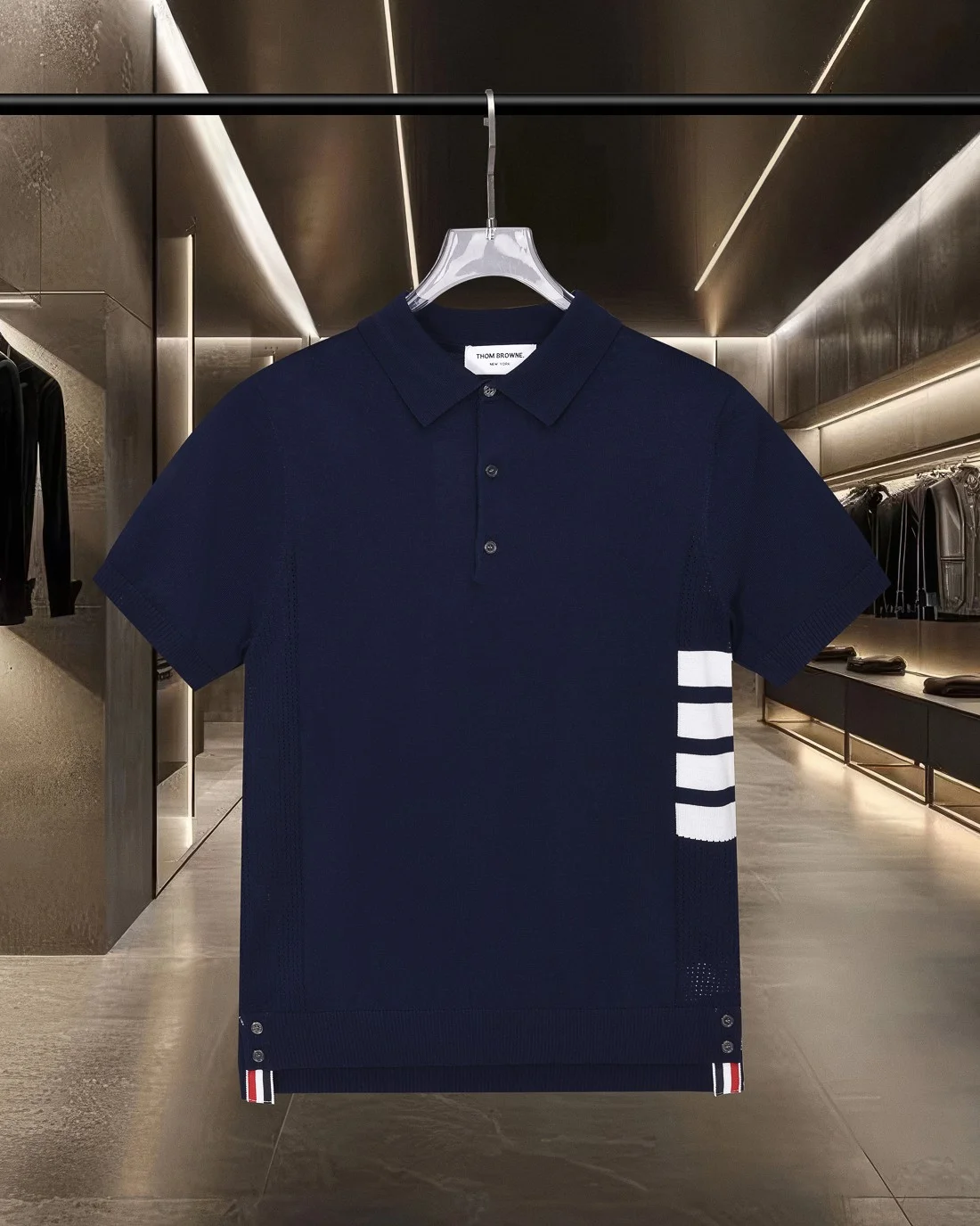 Thom Browne 2025ss Navy 4-Stripe Knit Polo