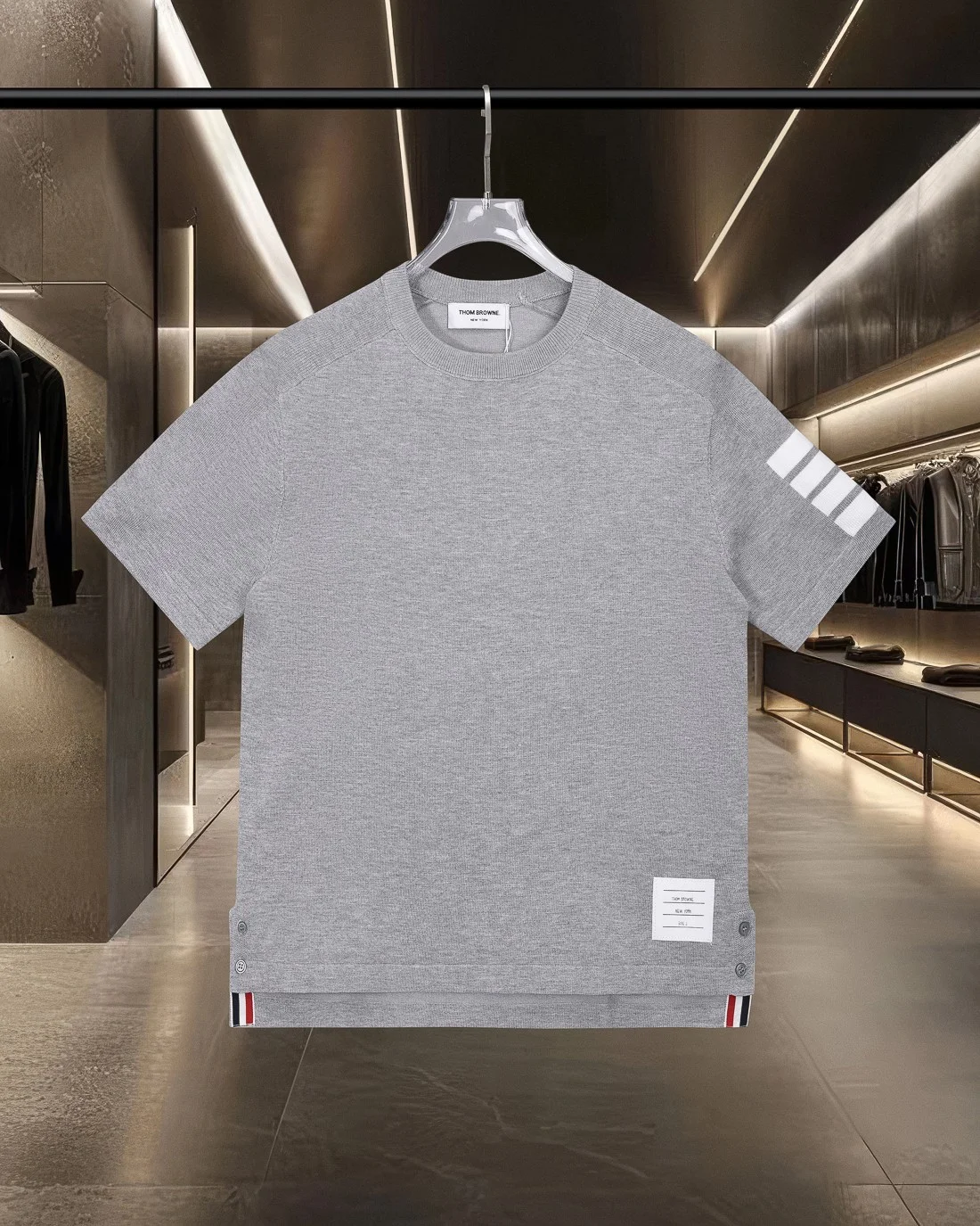 Thom Browne Gray 4-Bar Knit Casual Short Sleeve 2025ss