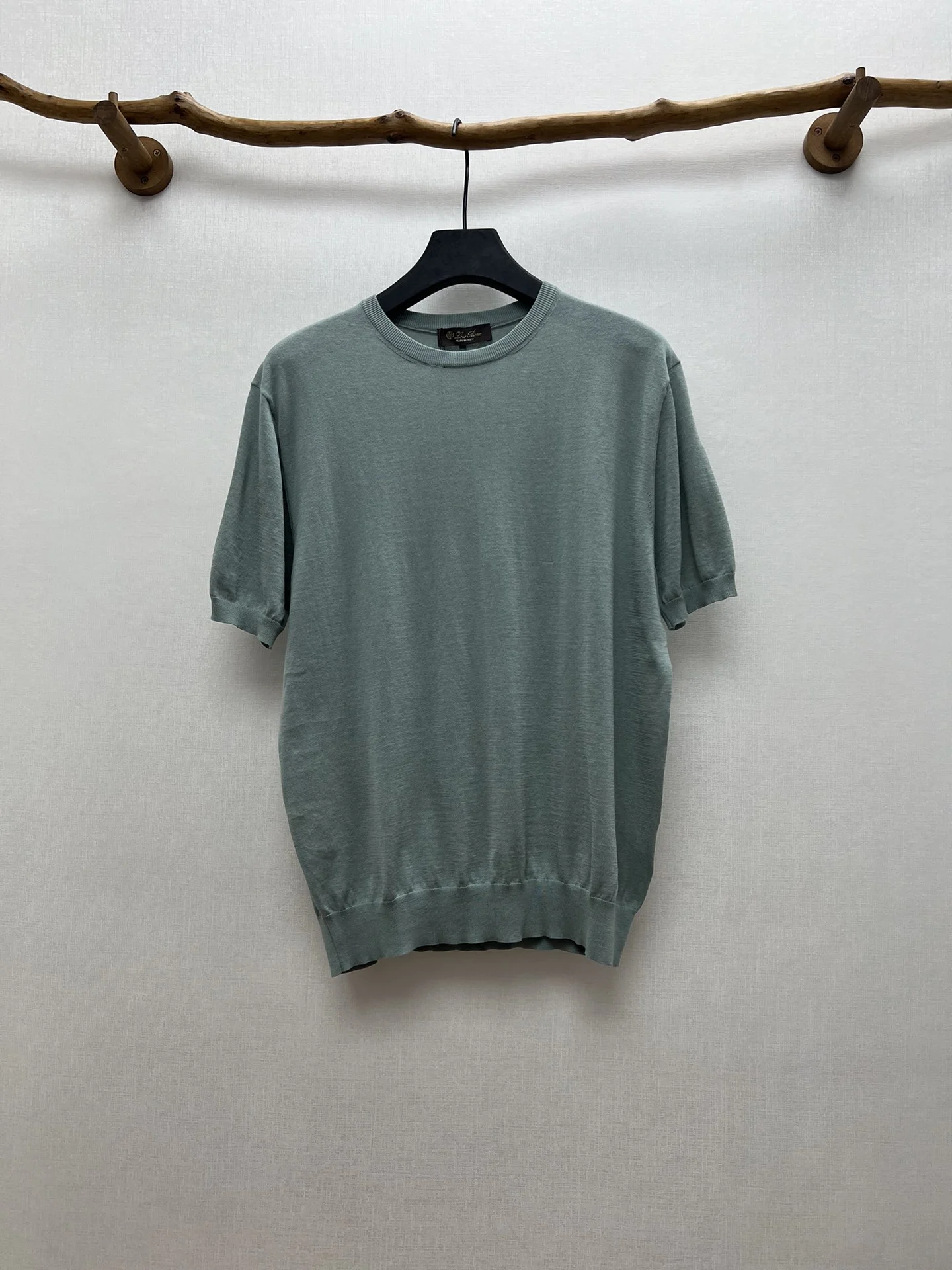 Loro Piana 25ss Green Drop-Shoulder Solid Crew-Neck Men's T-Shirt