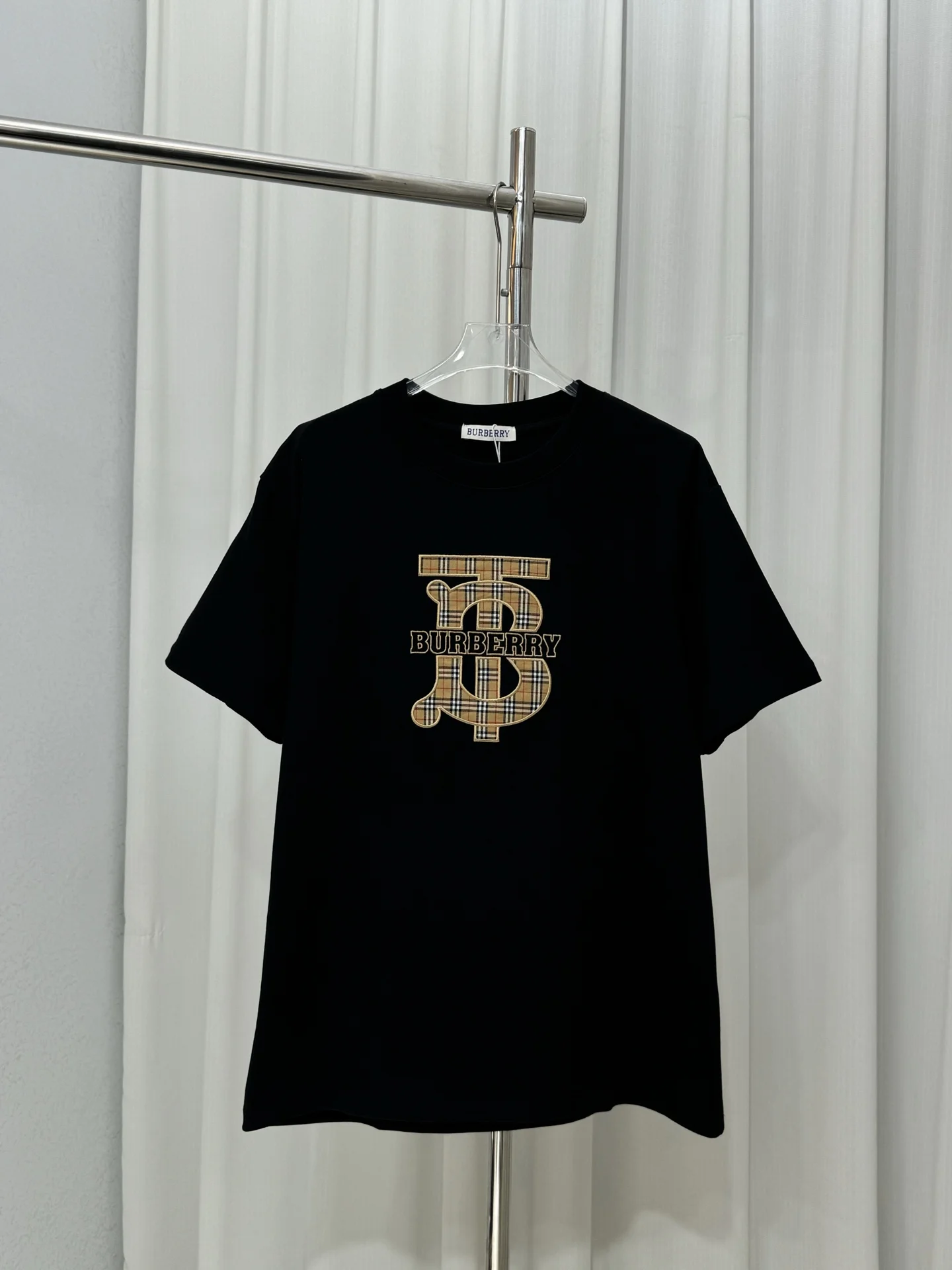 Burberry Black Check Logo Appliqué Unisex T-Shirt