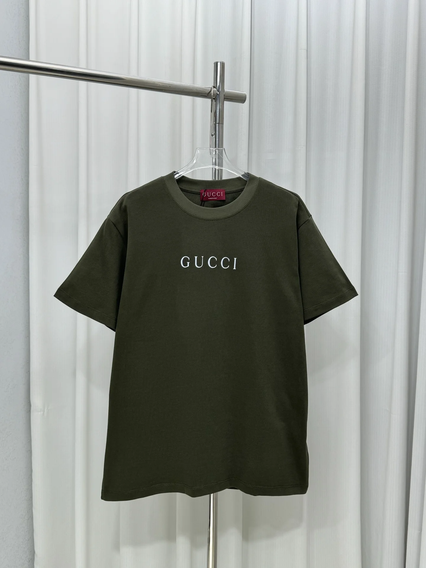 Gucci Olive Green Printed Logo Unisex Cotton T-Shirt
