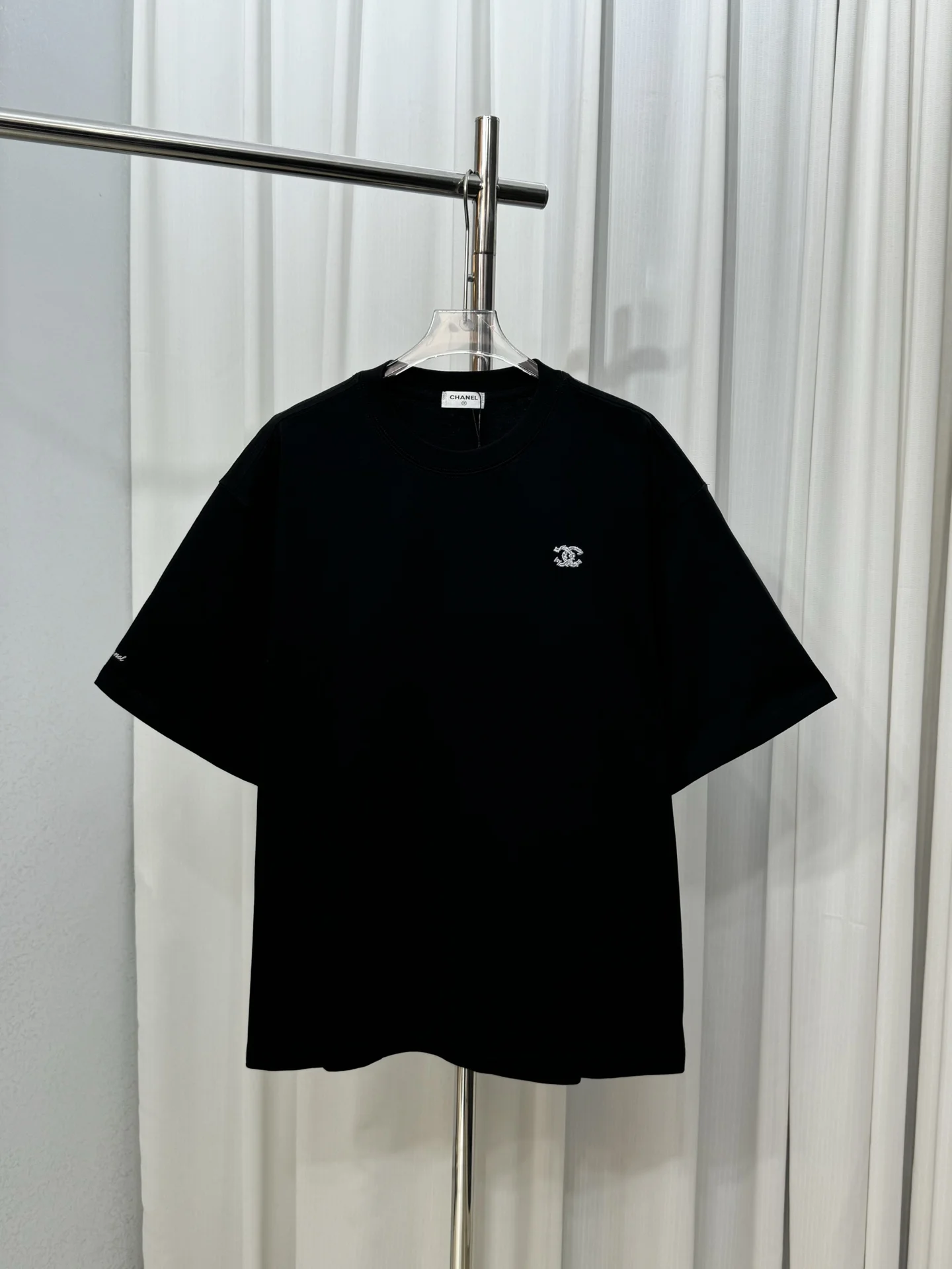 Chanel Black Silver Embroidered Logo Couple T-Shirt