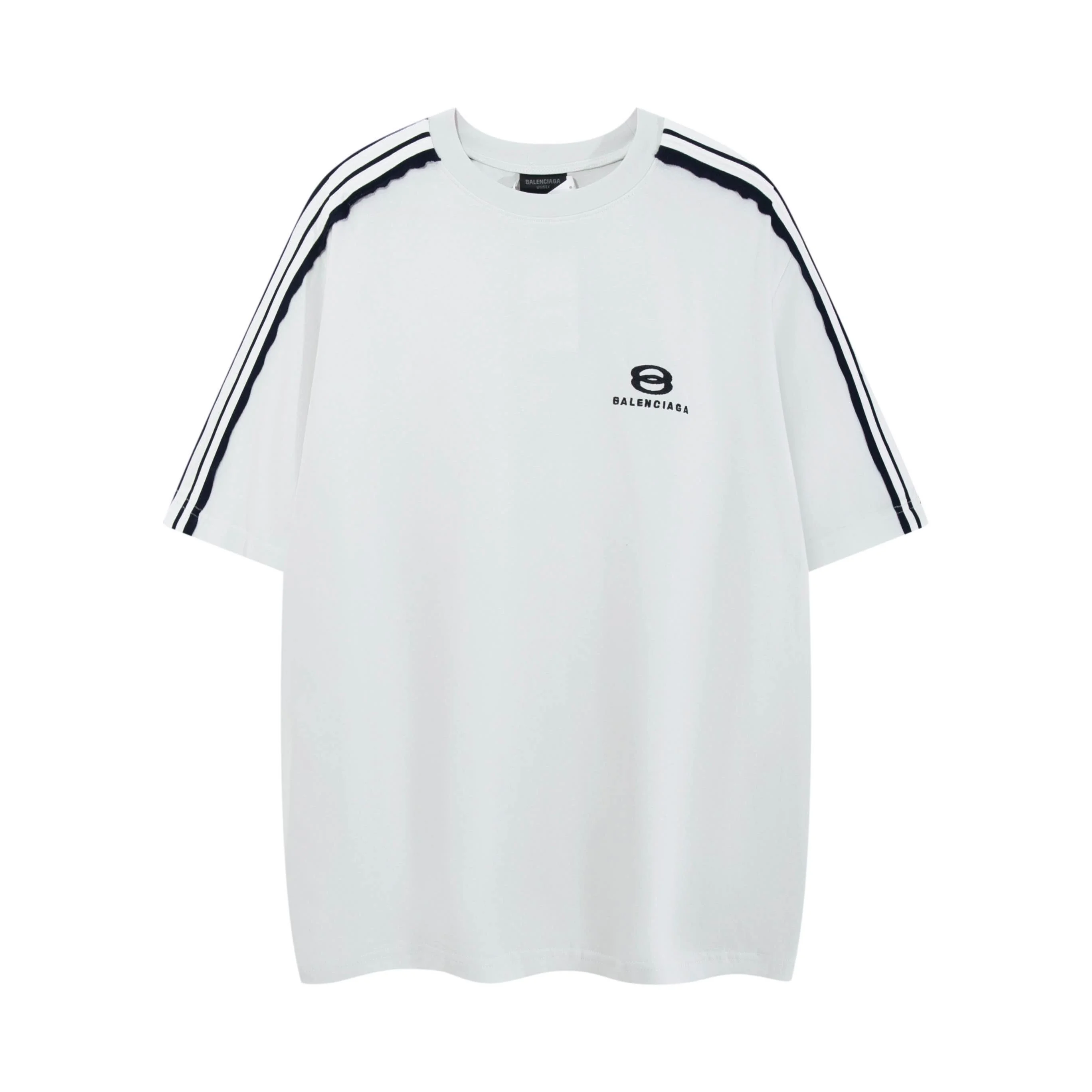Balenciaga White Striped Loose Emb Logo T-Shirt