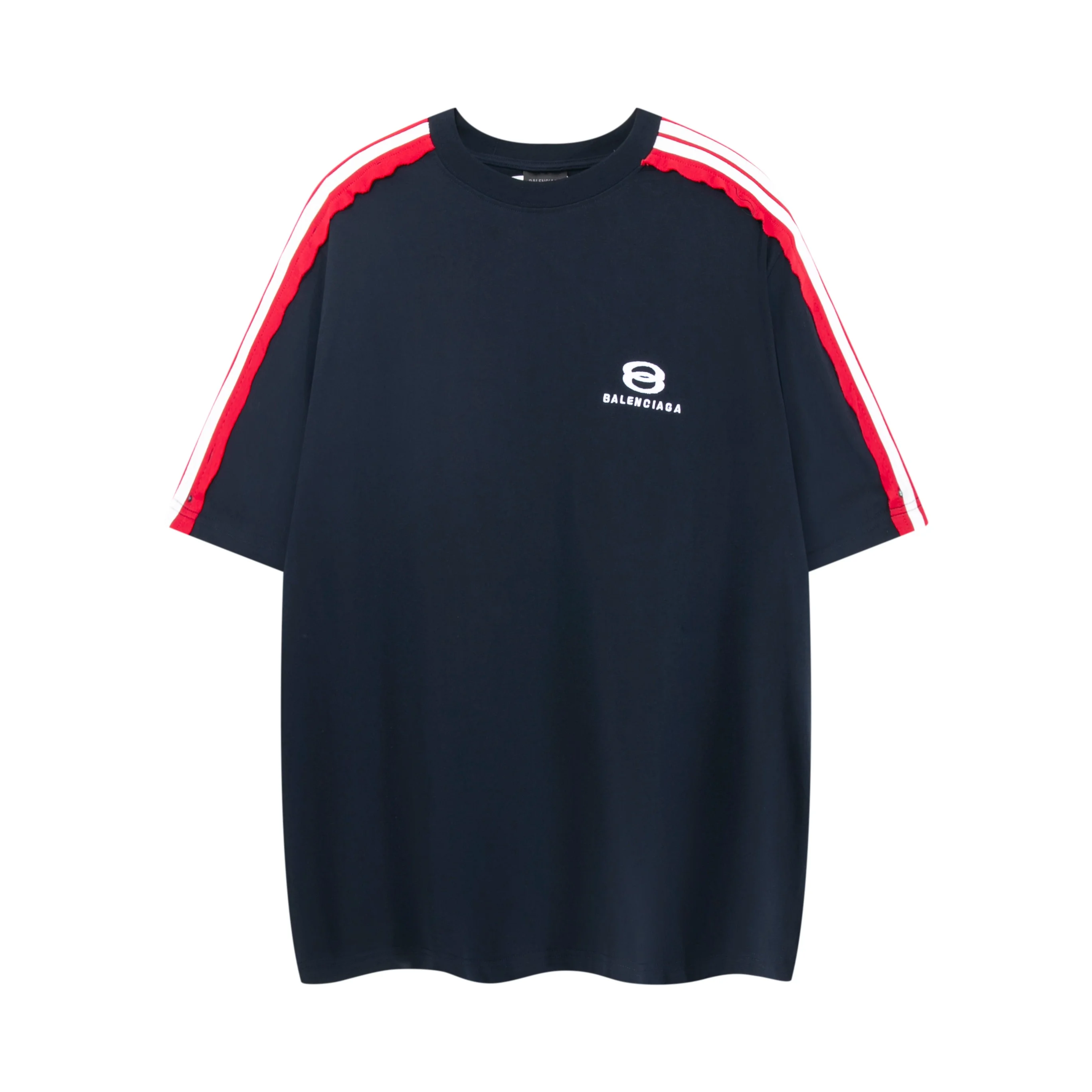Balenciaga Black Stripe Embroidered Logo T-Shirt