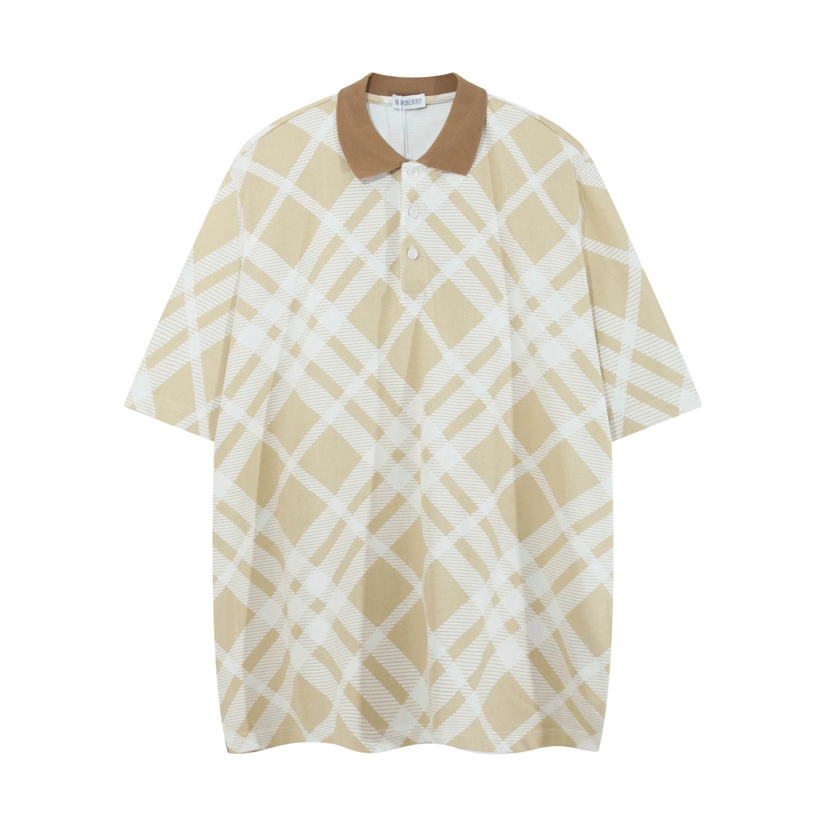 Burberry Brown Collar Beige Check Cotton Polo