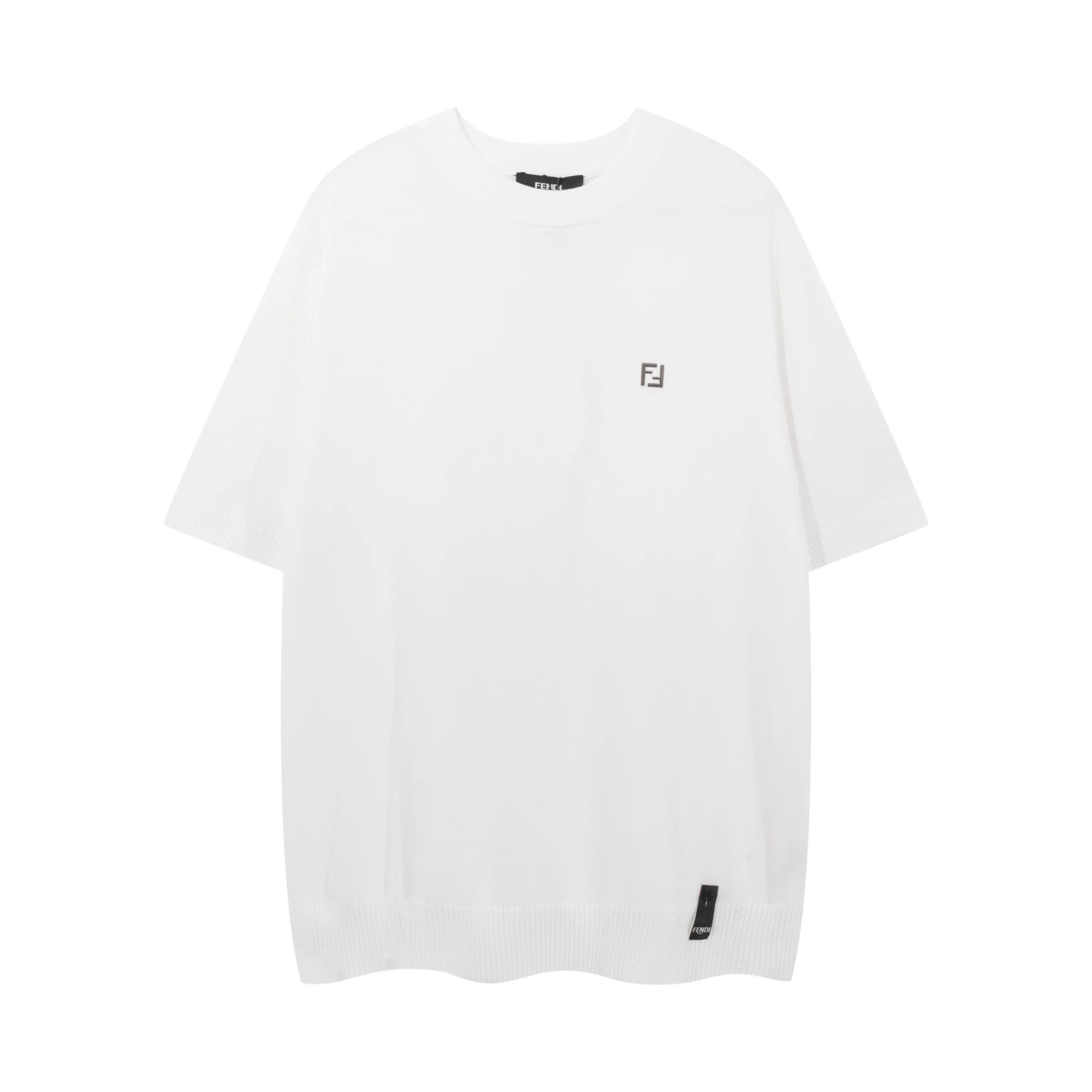Fendi White Double F Logo Short-Sleeve Knit T-Shirt