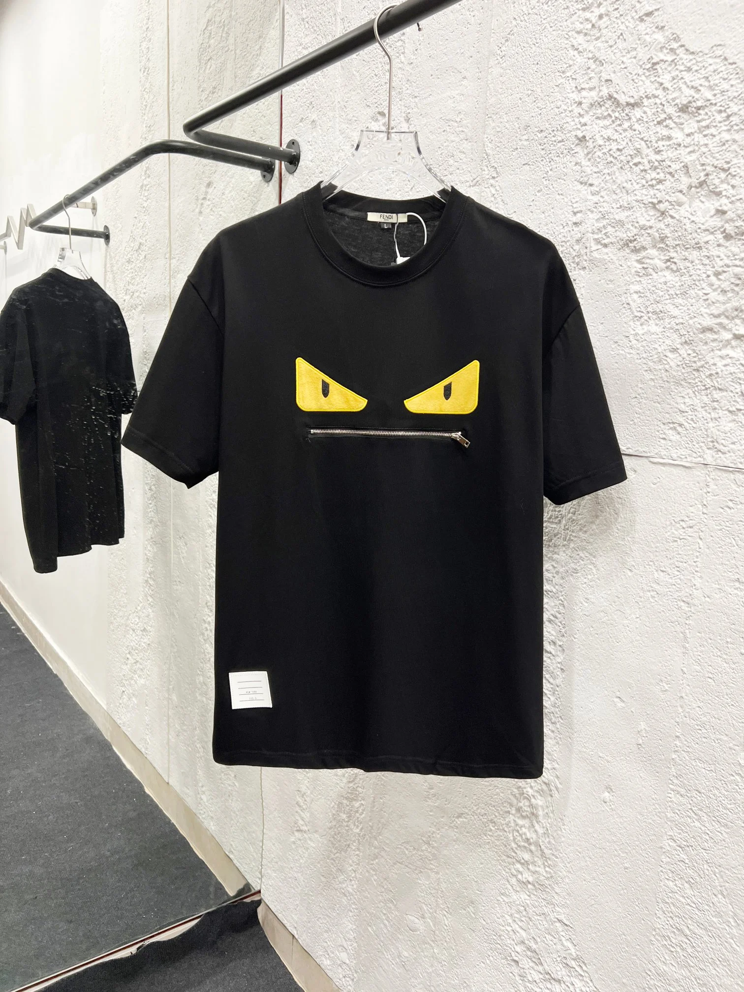 Fendi 25ss Black Monster Eyes Zipper Cotton T-Shirt