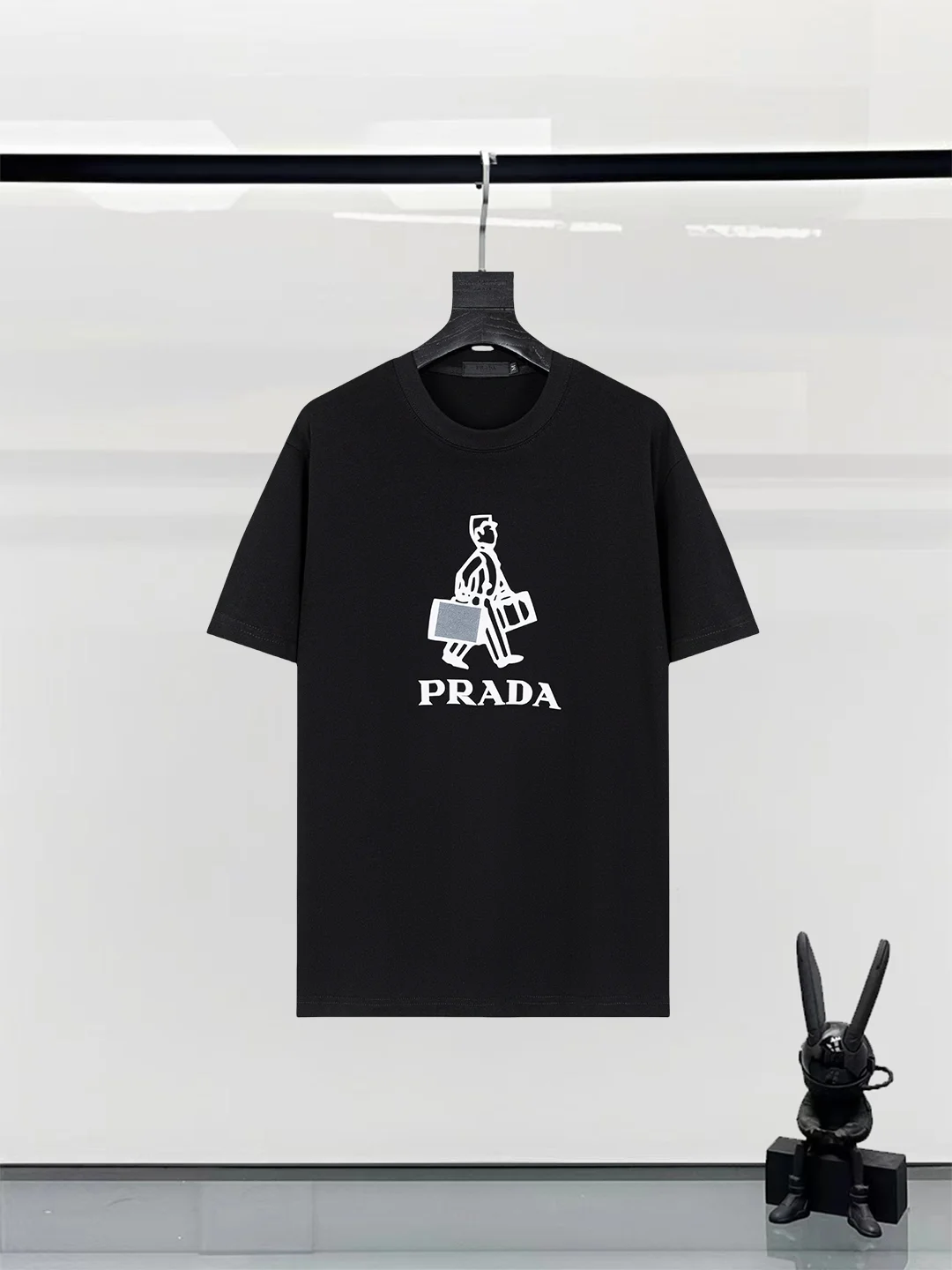 Prada Black 25ss Short Sleeve Logo Print 280g Cotton