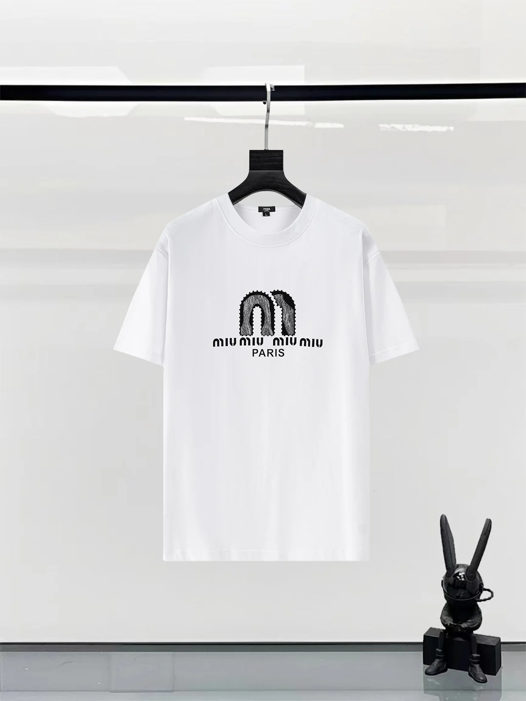 Miu Miu White 25ss Heavy Craft Logo Print Cotton T-Shirt