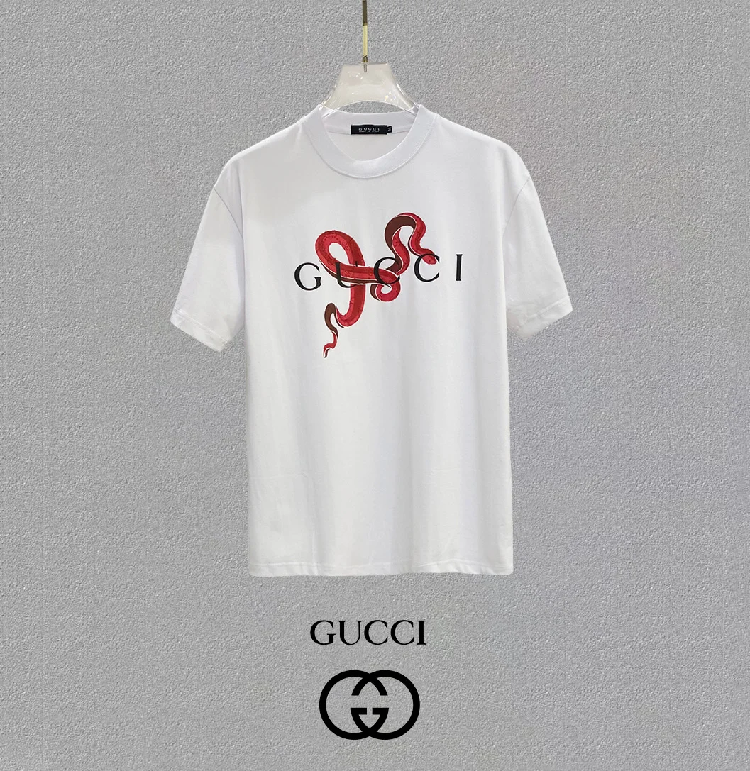 Gucci 25SS White Chest Snake Logo OS Crew Neck T-Shirt