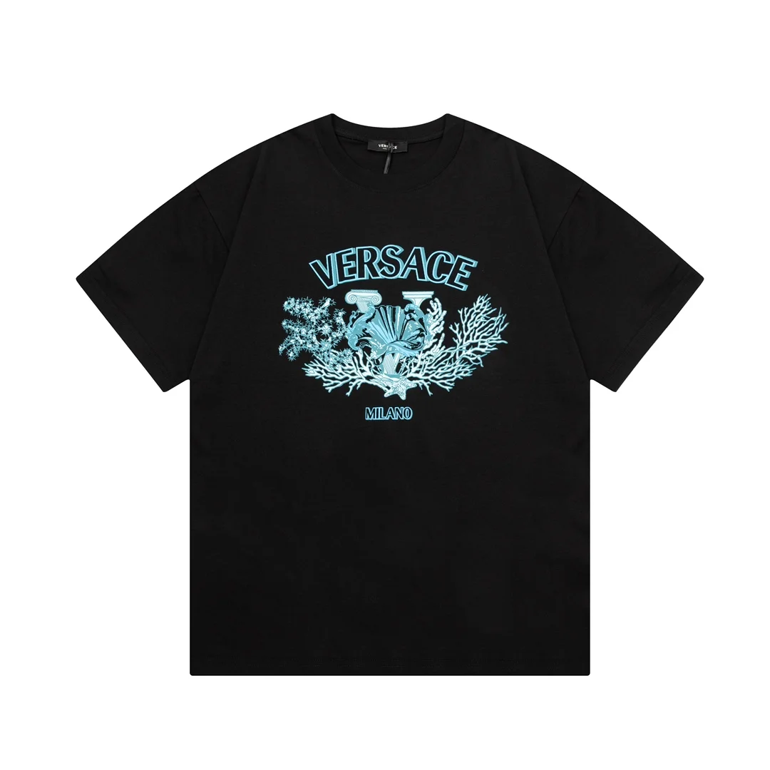 Versace Black Medusa Coral Print T-Shirt